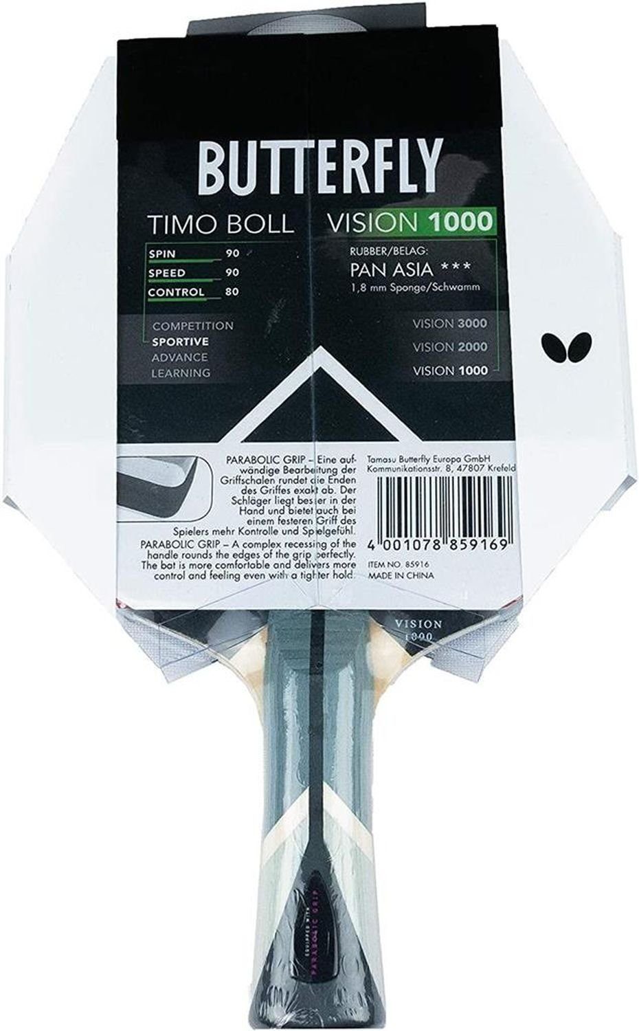 Butterfly Tischtennisschläger Timo Boll Vision 1000, Tischtennis Schläger Racket Table Tennis Bat