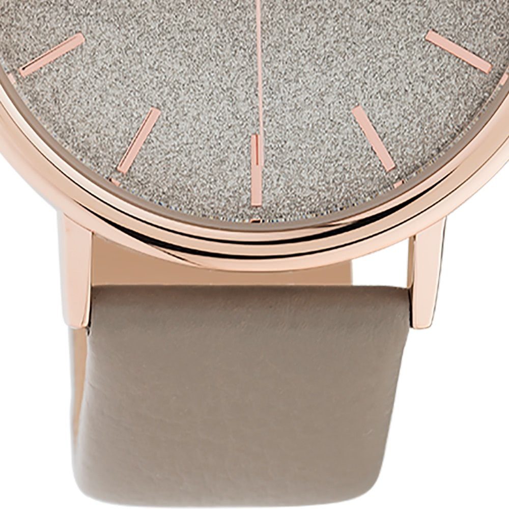 OOZOO Quarzuhr Oozoo Damen Armbanduhr braun taupe, (Analoguhr), Damenuhr rund, groß (ca. 42mm) Lederarmband, Elegant-Style
