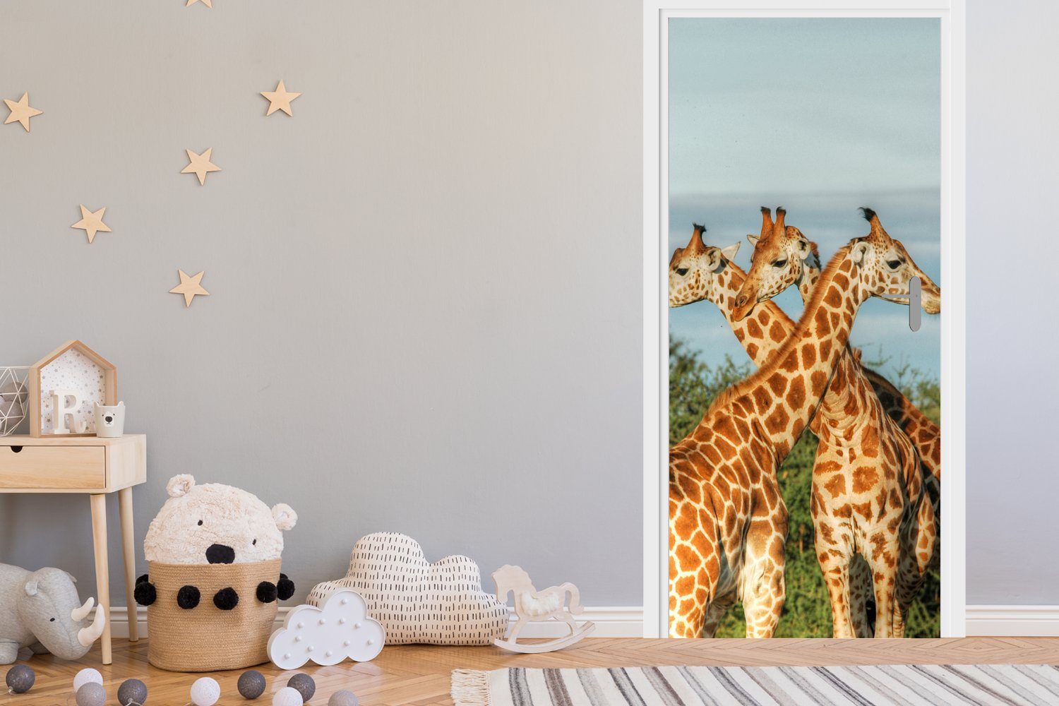 Matt, Giraffen Türtapete Türaufkleber, (1 - - cm 75x205 bedruckt, für Fototapete Tür, MuchoWow Luft St), Tiere,