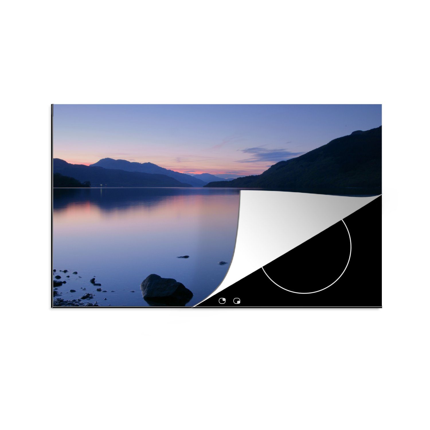 MuchoWow Herdblende-/Abdeckplatte Sonnenuntergang über Loch Lomond im europäischen Schottland, Vinyl, (1 tlg), 81x52 cm, Induktionskochfeld Schutz für die küche, Ceranfeldabdeckung