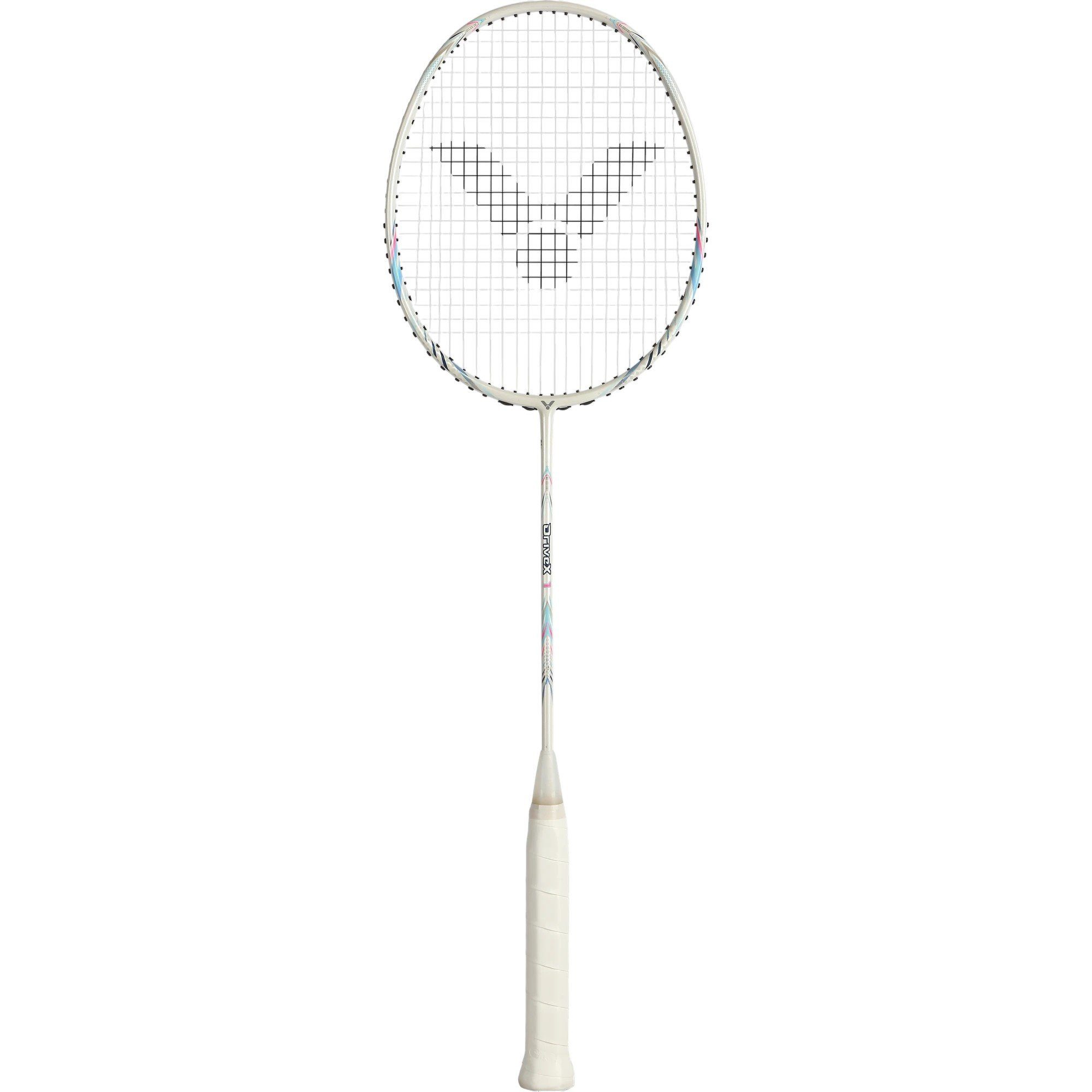 VICTOR Badmintonschläger DriveX 1 A (ausgewogen, flexibel) 2025 weiss - unbesaitet, Gewichtsklasse: 5U/G5