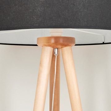 hofstein Stehlampe moderne Stehlampe aus Holz/Metall/Stoff in Natur(Birke)/Schwarz/Weiß, ohne Leuchtmittel, mit rundem Schirm (50cm) und Fußschalter, Höhe 151,5cm, 1 x E27