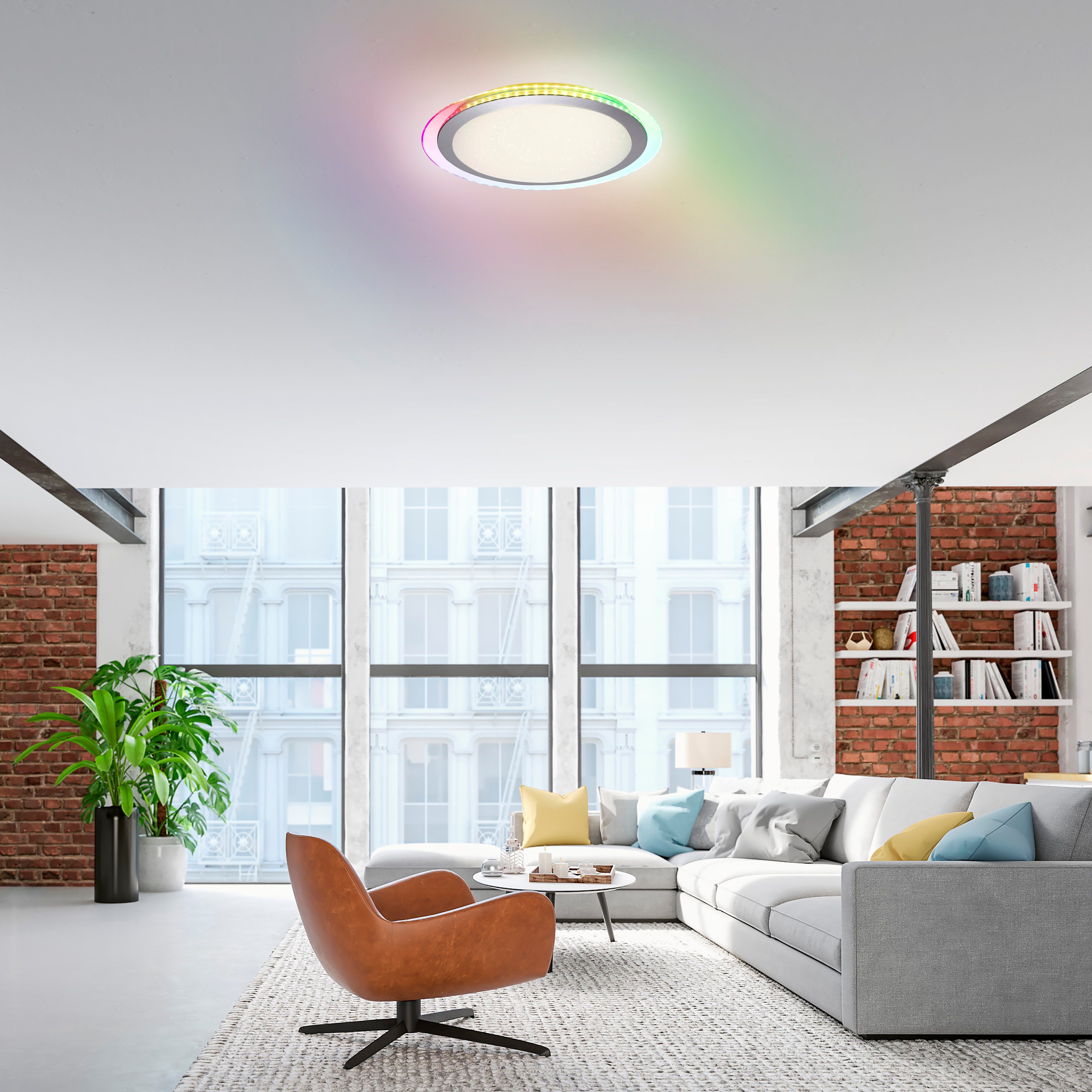 warmweiß LED LED, integriert, über kaltweiß, Deckenleuchte inkl. RGB-Rainbow, CYBA, dimmbar, fest Direkt Fernbedienung, - Infrarot Leuchten CCT -