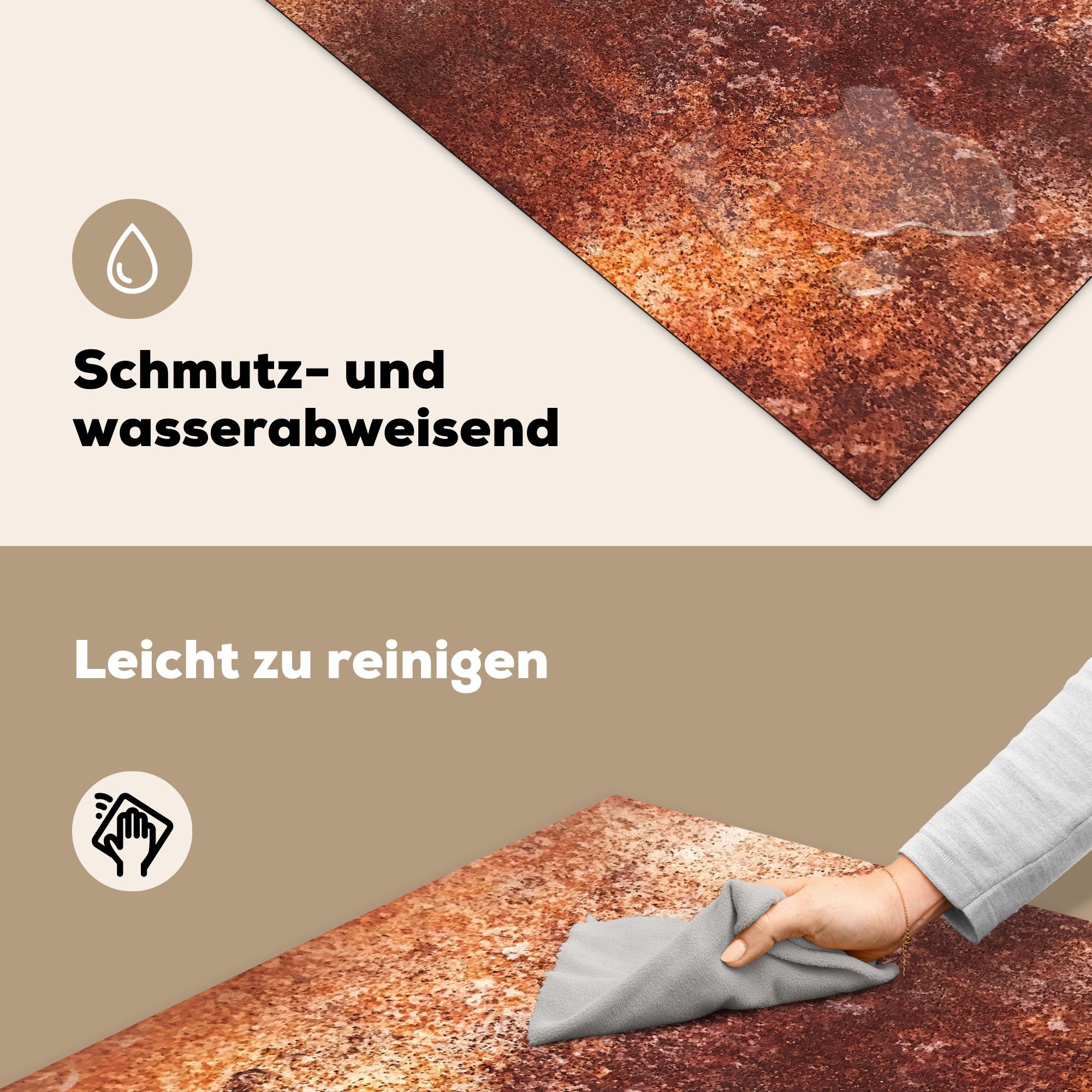 Rost Vinyl, - Ceranfeldabdeckung, tlg), (1 Arbeitsplatte für MuchoWow Stahl Blech, cm, Herdblende-/Abdeckplatte 78x78 küche -