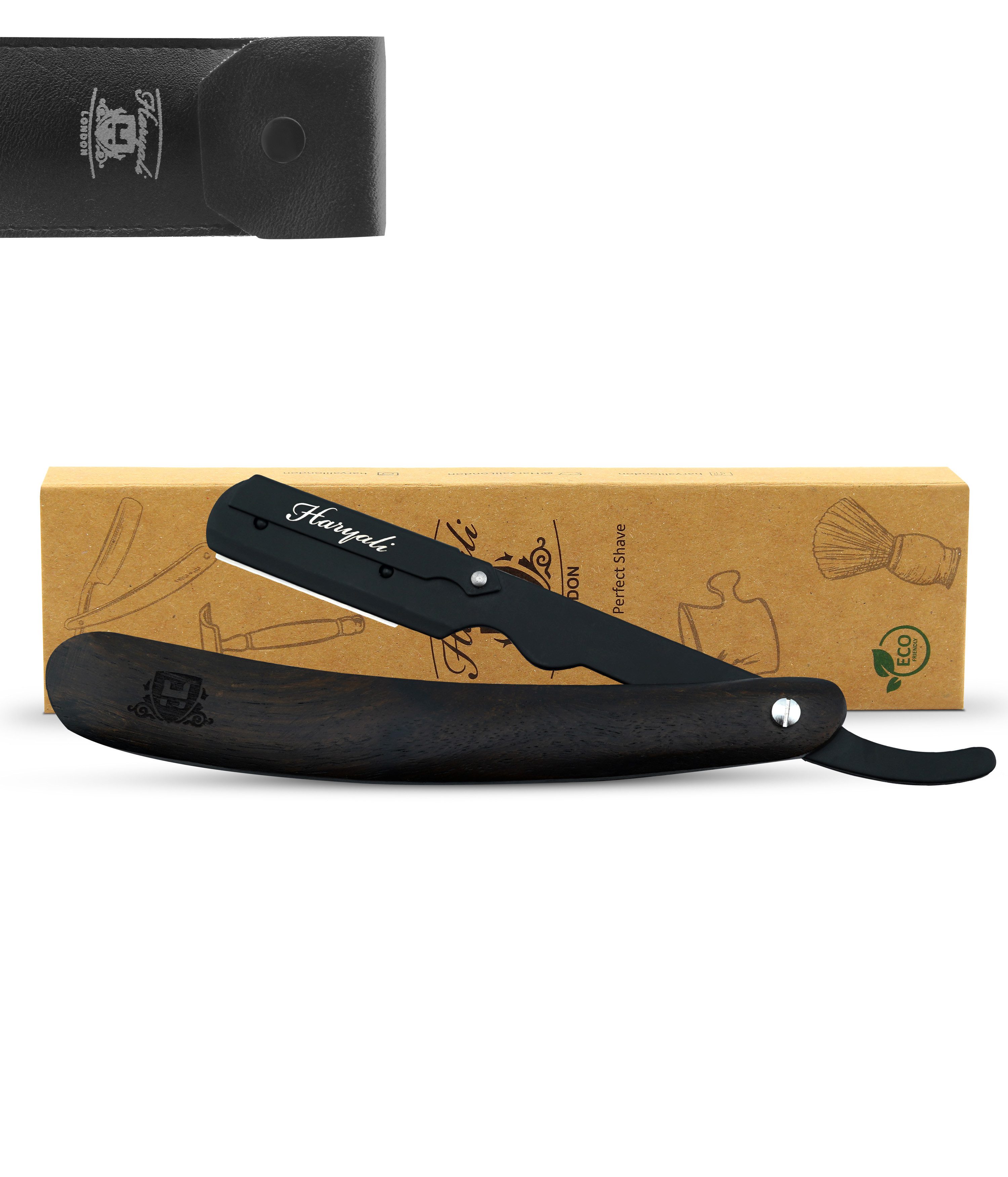 Haryali London Rasiermesser Premium Бритвы, Shavette, Holzrasierer, ergonomisch, pack, Rasierapparat mit Klinge und Holzoberfläche., Abwaschbarer, rutschfester Griff. Passend für alle Rasierklingen.