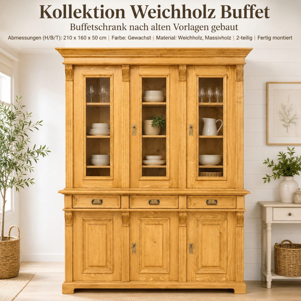 Wohnpalast Vitrine Landhaus Küchenschrank Massivholz Buffet Schrank