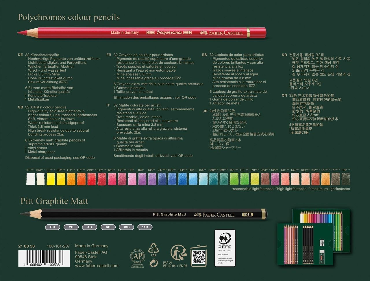 Faber-Castell Künstlerstift Polychromos und Pitt Graphite Matt Geschenkset 40 teilig, Wisch und wasserfest