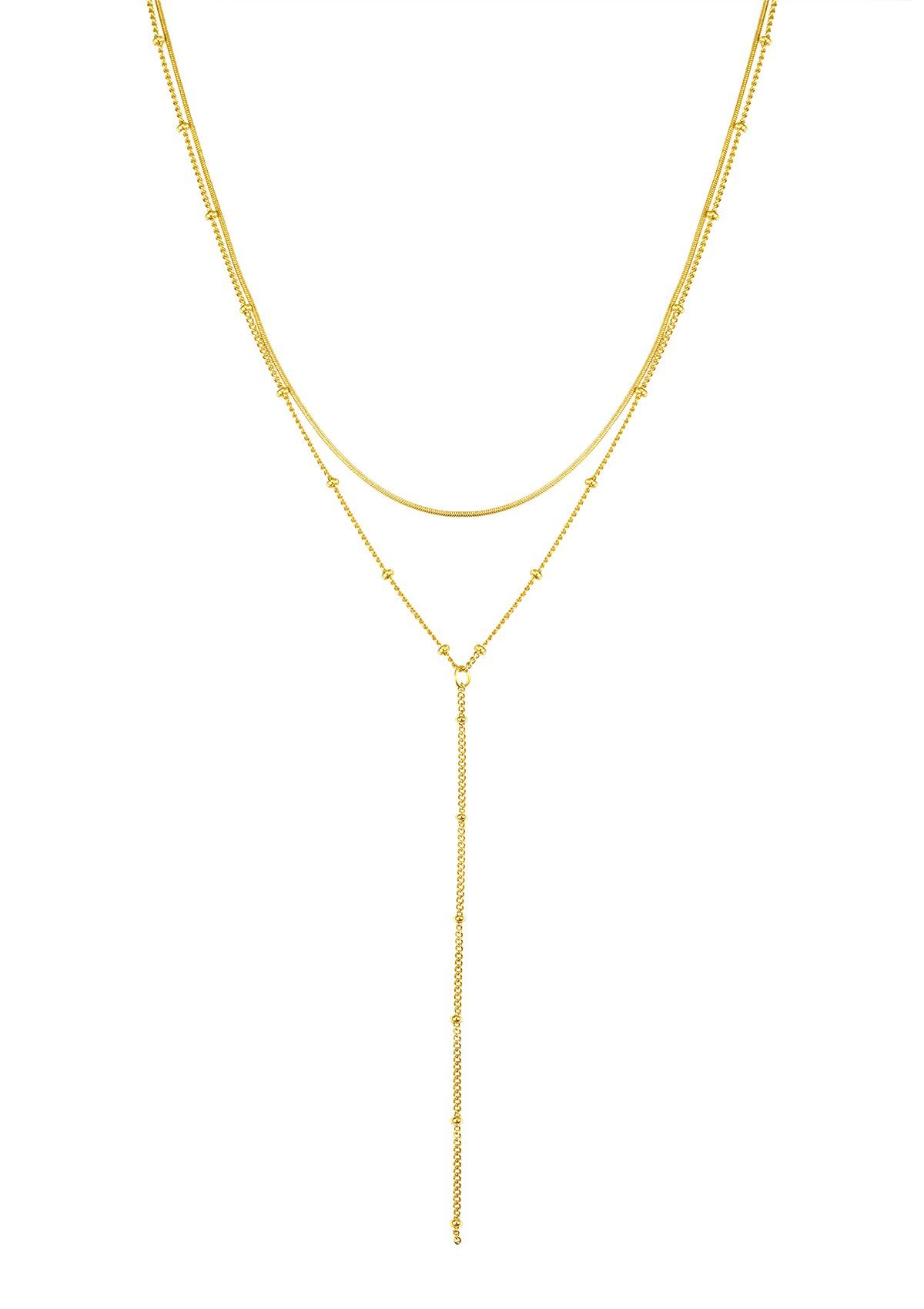 Hey Happiness Y-Kette Layer Kette Damen Edelstahl 18K Gold Roségold, Erbskette Schlangen Kette Y, wasserfest