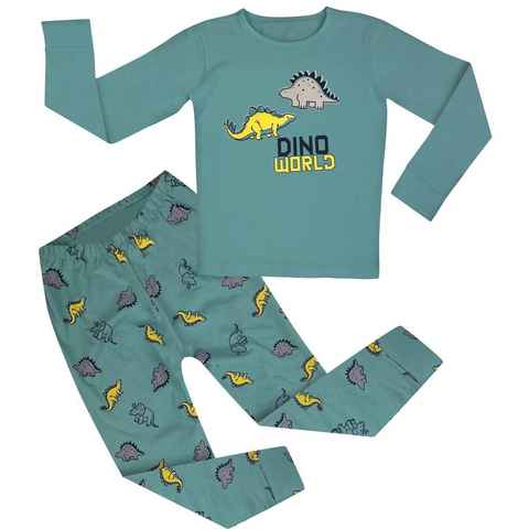 LOREZA Pyjama Jungen zweiteiliger Schlafanzug Langarm Baumwolle Dinosaurier (Set, 2 tlg)