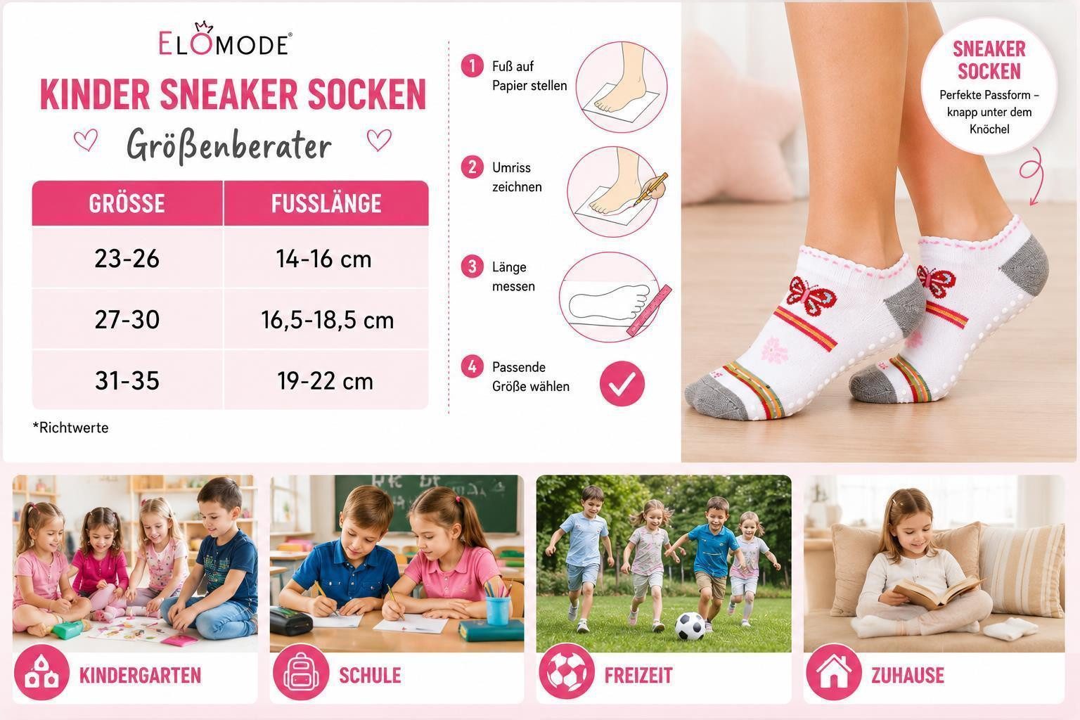 EloModa Sneakersocken Kinder Sneaker Socken 12 Paar Antirutsch ABS Noppen Baumwolle, (12-Paar) 12 Paar Kinder Sneaker Socken mit ABS Antirutsch-Noppen – Bild 4 von 4