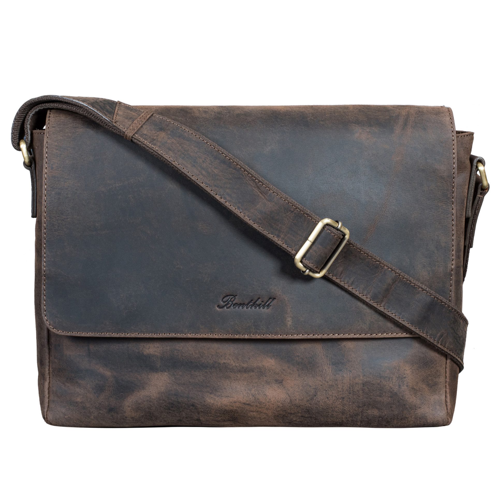 Benthill Messenger Bag Herren Umhängetasche Echt Leder Messenger Laptop Schultertasche Damen, Reißverschlussfach