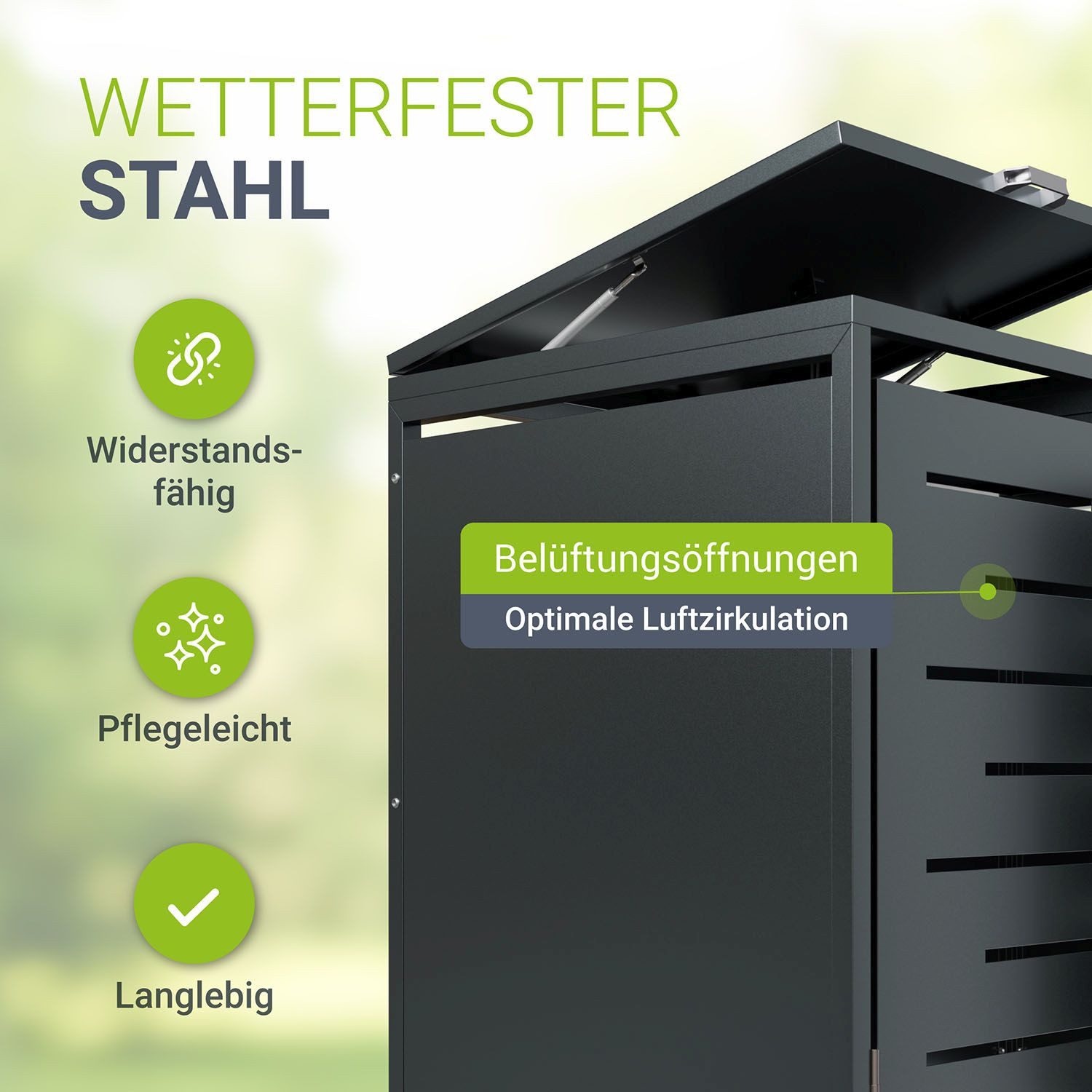 Juskys Mülltonnenbox Arel, 2er Metall Müllbox mit Dach, 120, 240 Tonne, abschließbar & modern