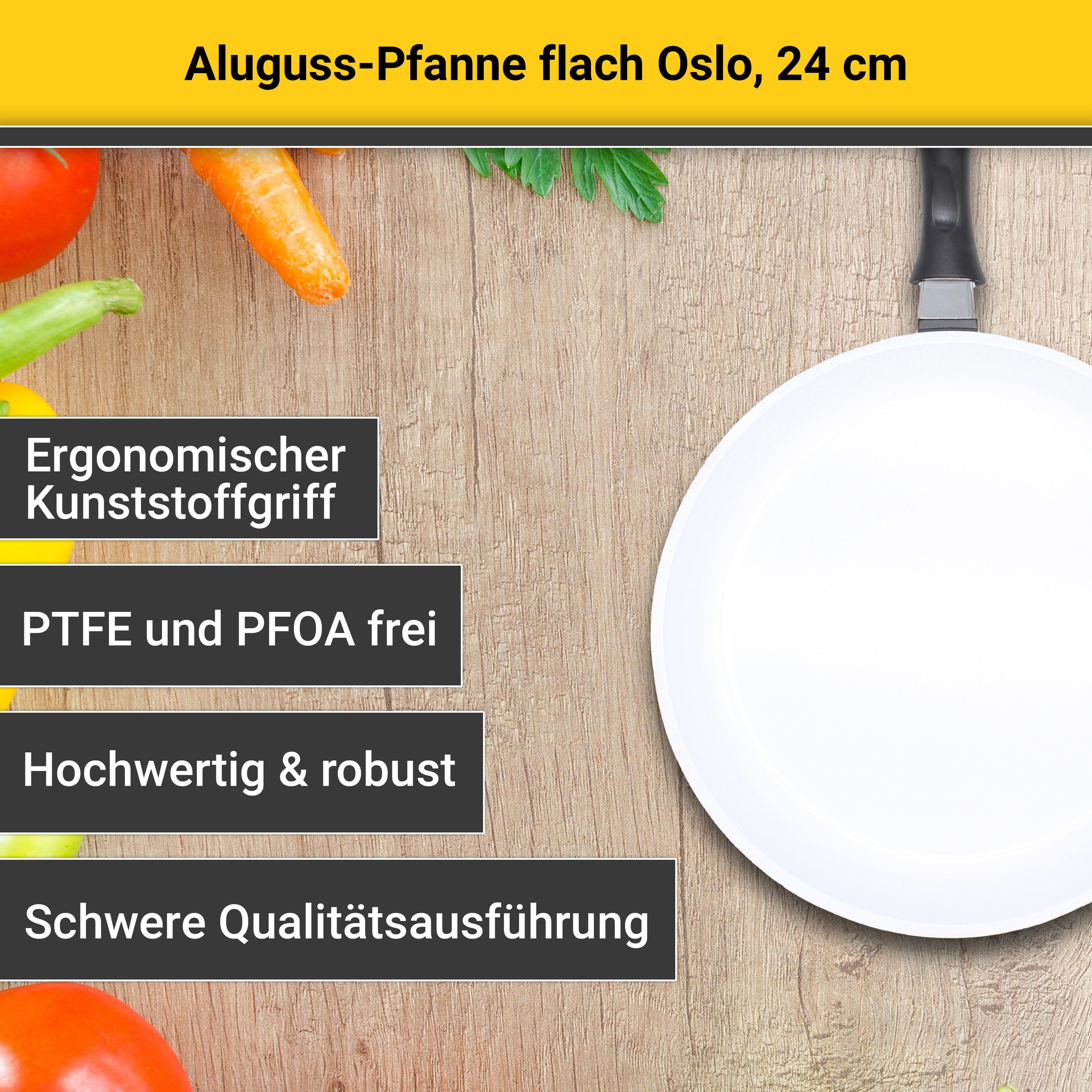 Krüger Bratpfanne Aluguss Pfanne flach OSLO, Aluminiumguss (1-tlg), für Induktions-Kochfelder geeignet