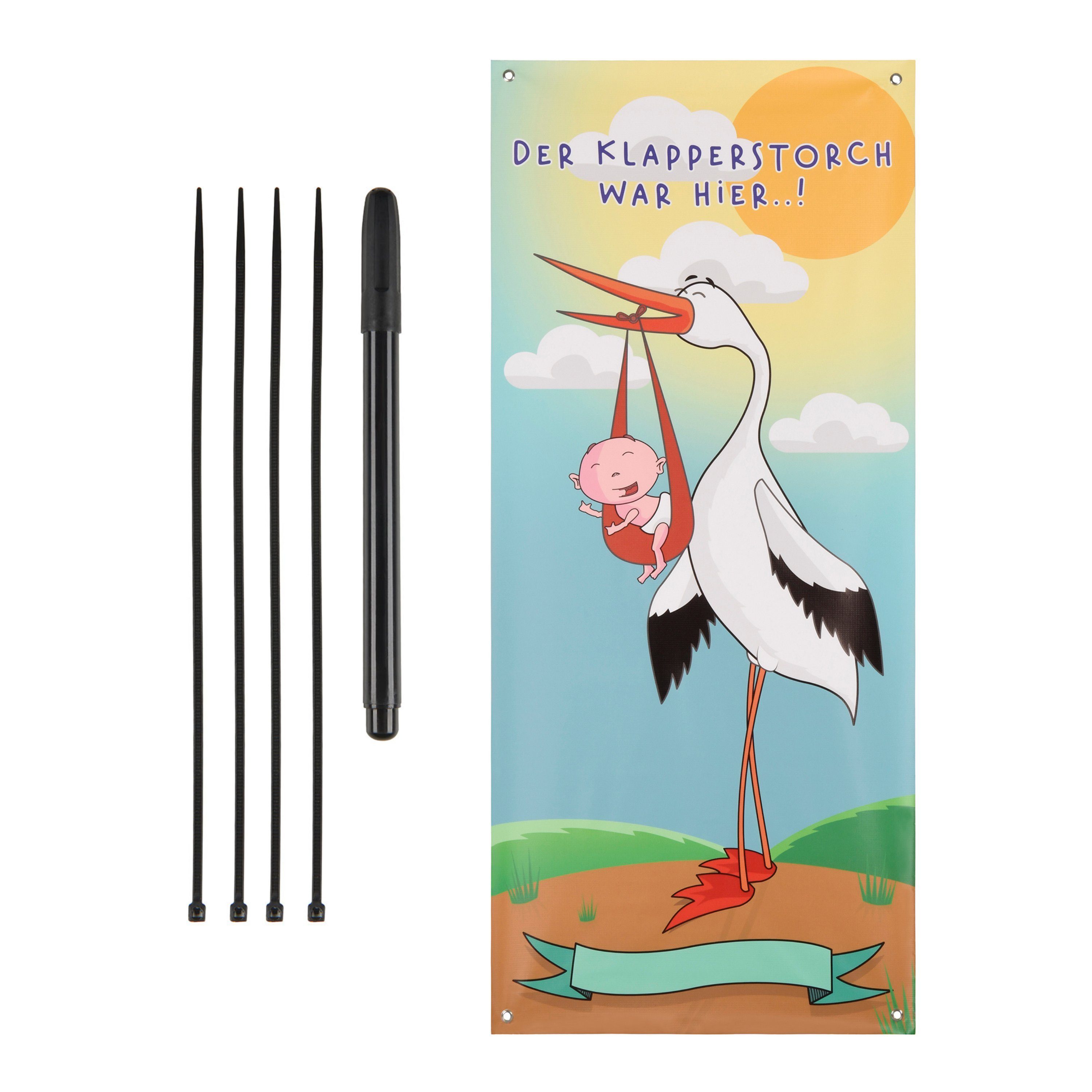 Makai Dekoobjekt Banner zur Geburt Hochkant Plakat zur Geburt Storch Geschenk