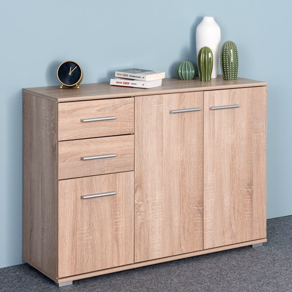 Casaria Kommode Alba DB101, mit 3 Türen 2 Schubladen 107x75x35cm spiegelbarer Aufbau Holz