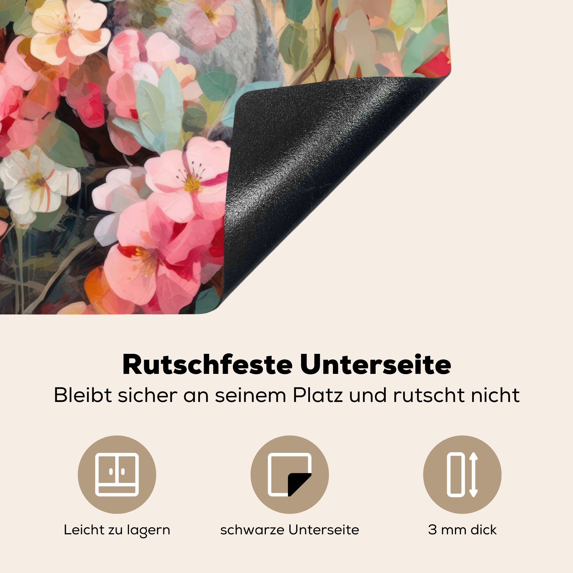 MuchoWow Herdblende-/Abdeckplatte Wildtiere - Natur, Mobile Vinyl, nutzbar, (1 - Koala - Blumen tlg), Arbeitsfläche Ceranfeldabdeckung 60x52 cm