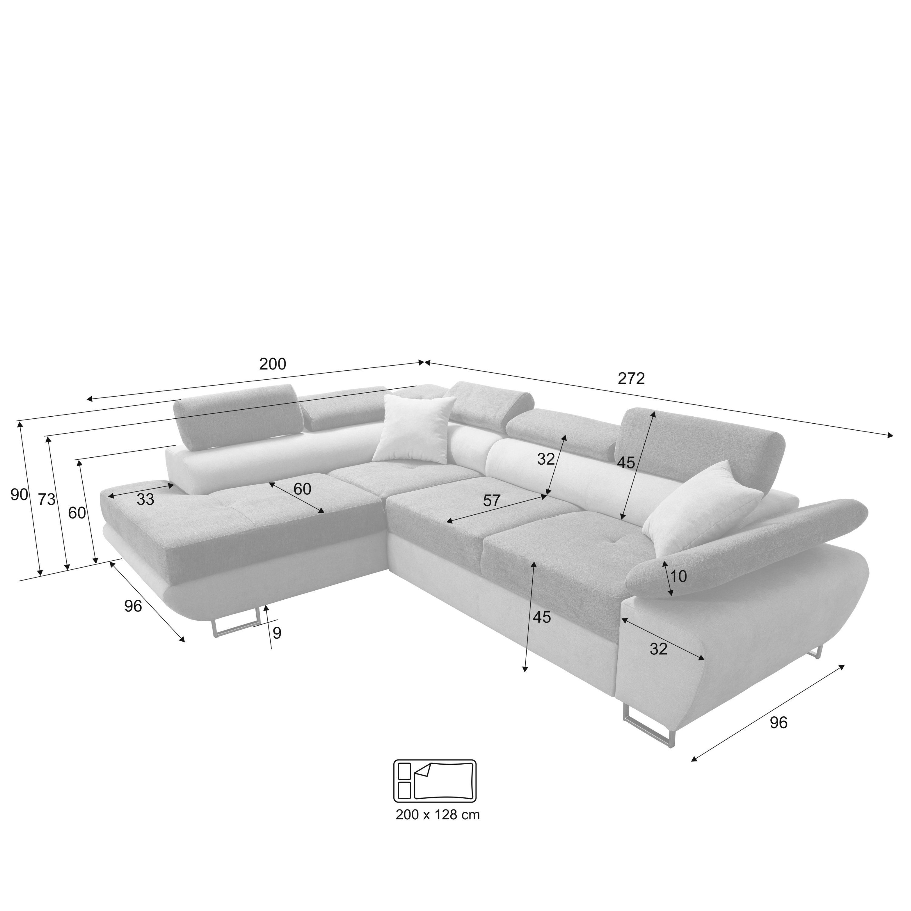 Verstellbare Wenus MARINE robin Schlaffunktion Premium Sofa Bettkasten Kopfstützen Ecksofa