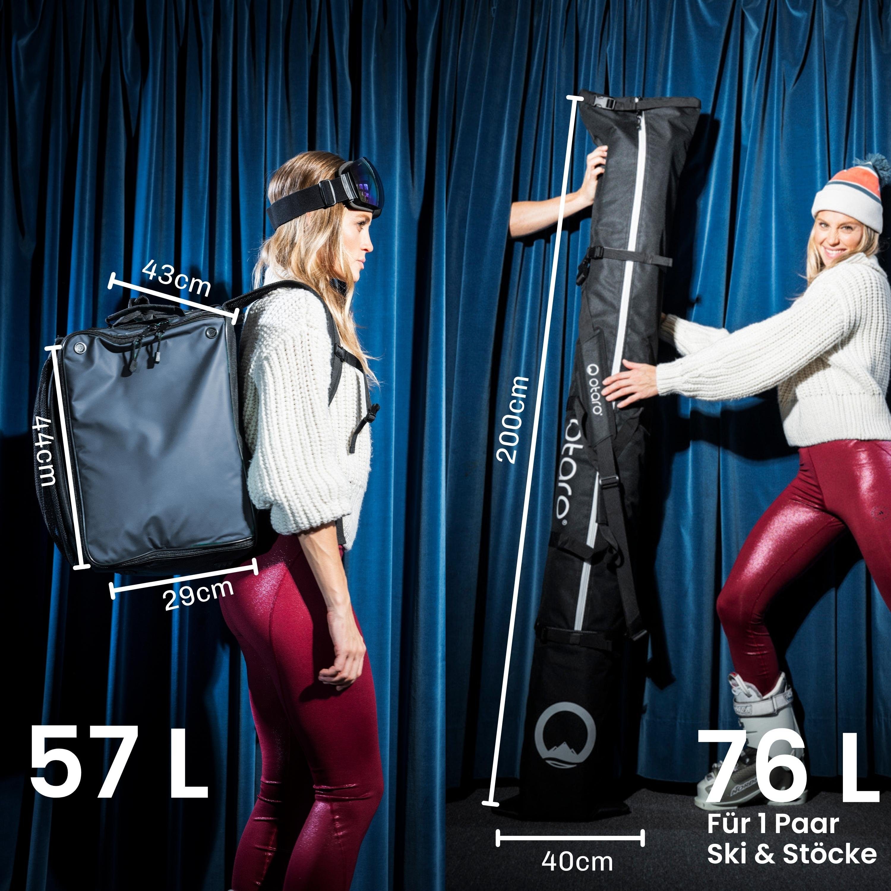 Perfekt Paar Schwarz (Schutz Standfläche, Skischuhtasche Sporttasche für Pro-Set für Ski & Felsgrau deine durchdacht, 1 Otaro Paar ausklappbare Ausrüstung, für 1 Stöcke) Ski Set: Skitasche, +