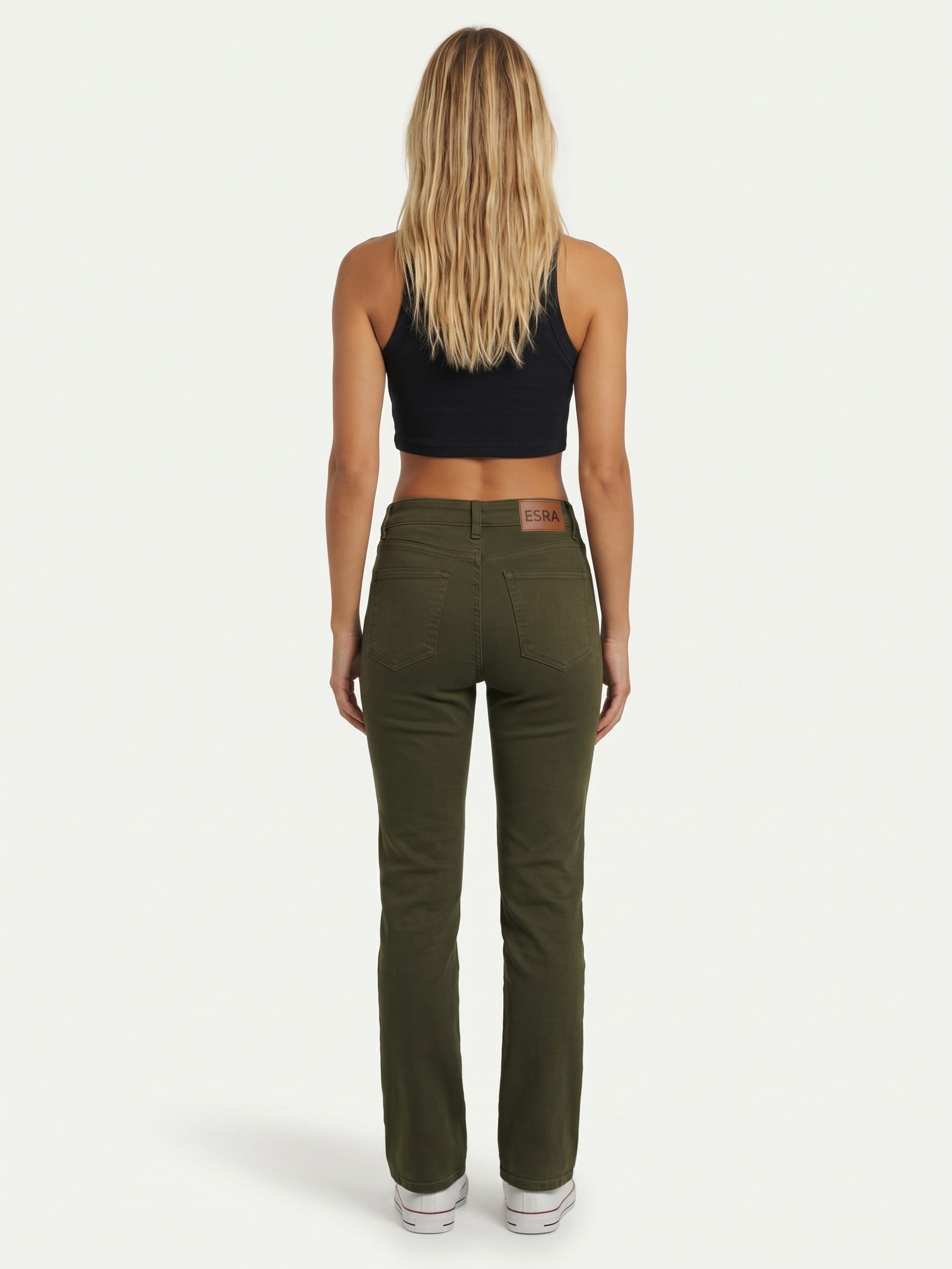 ESRA Stoffhose Stretch Hose Damen Regular Stoff-Hose Damen Elegant Hose elastisch Khaki Damen Hose Elegant Business Hose Stoffhose Straight Hose olive – Bild 4 von 5