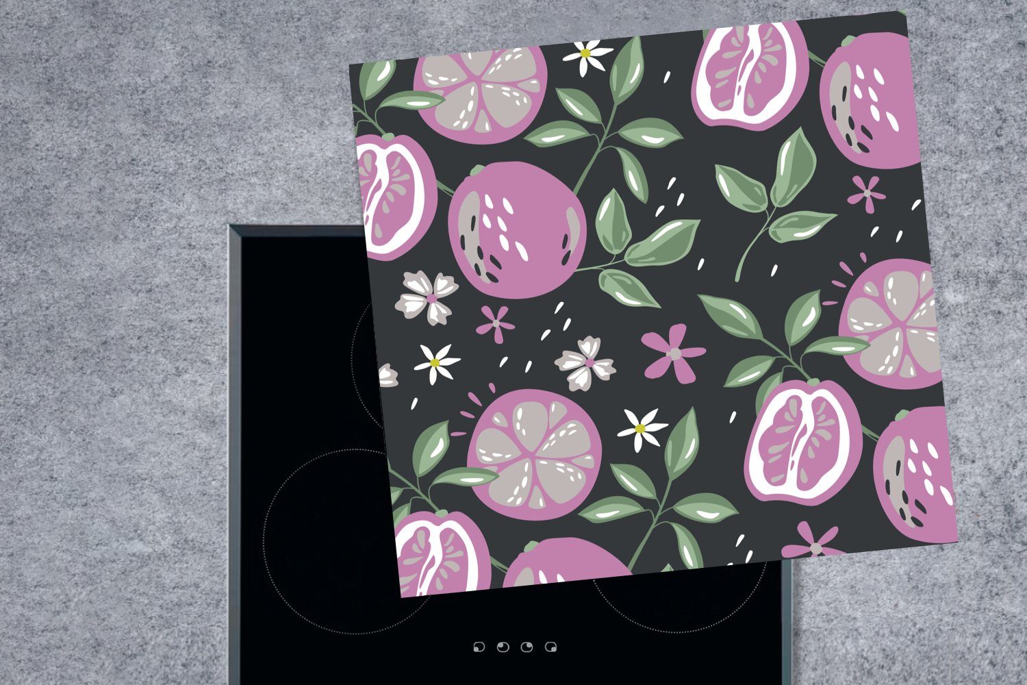 MuchoWow Herdblende-/Abdeckplatte Sommer - (1 78x78 Blumen Vinyl, - cm, tlg), Rosa, küche für Arbeitsplatte Ceranfeldabdeckung