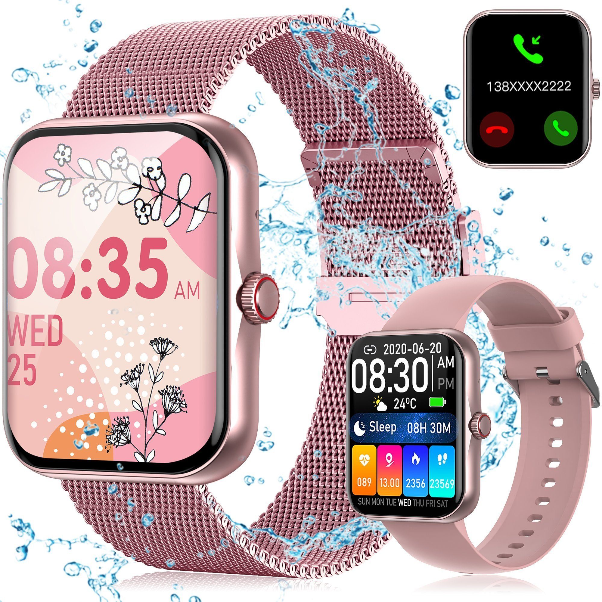 Mutoy Smartwatch Damen Herren Smartwatch, Fitness Tracker Uhr mit Anrufe Smartwatch (Fitnessuhr mit Telefonfunktion, 1.83" Voll Touchscreen Fitnessuhr Tracker mit Blutsauerstoff/Pulsmesser/Sportuhr/Schrittzähler/Schlafmonitor Aktivitätstracker usw für iOS/Android Uhren.WhatsApp CO-FIT cm) Rosa