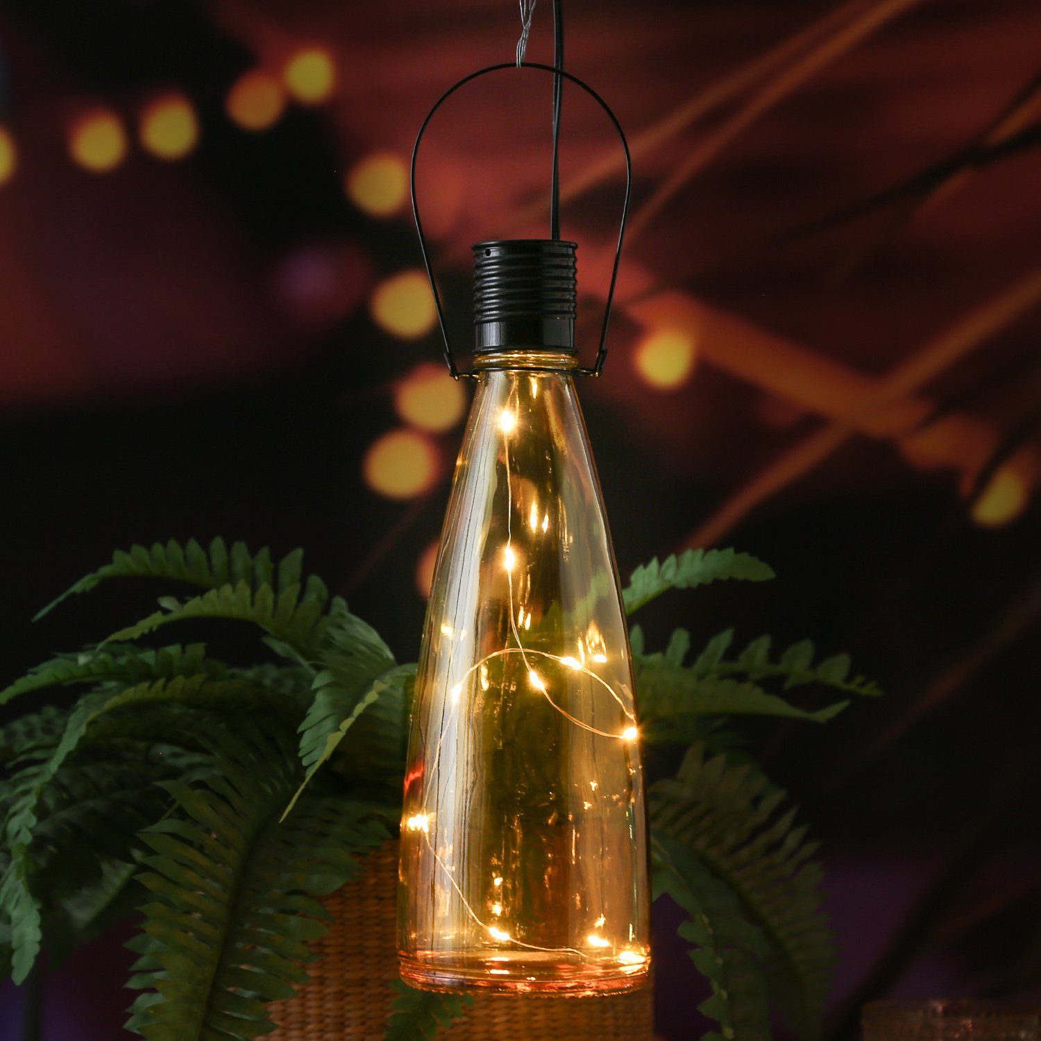 (2100K Classic, Gartenleuchte H: LED Lichtsensor MARELIDA warmweiß Terrasse Flasche bis orange, 26cm 3000K) LED Solarleuchte Solar LED