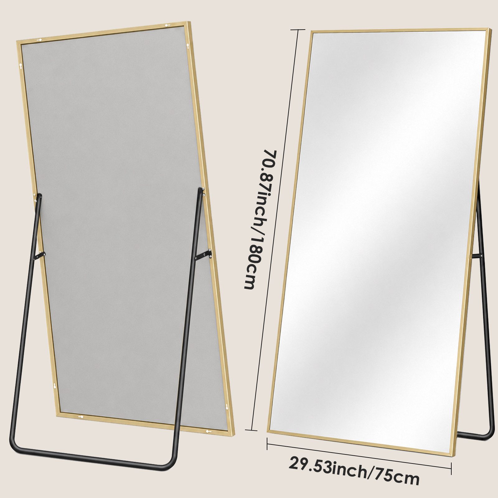 Teravin Ganzkörperspiegel Standspiegel, Großer Wandspiegel, Rahmen aus Aluminiumlegierung, mit Rahmen,Hartglas,161x52cm/171x76cm/180x75cm Spiegel für Flur