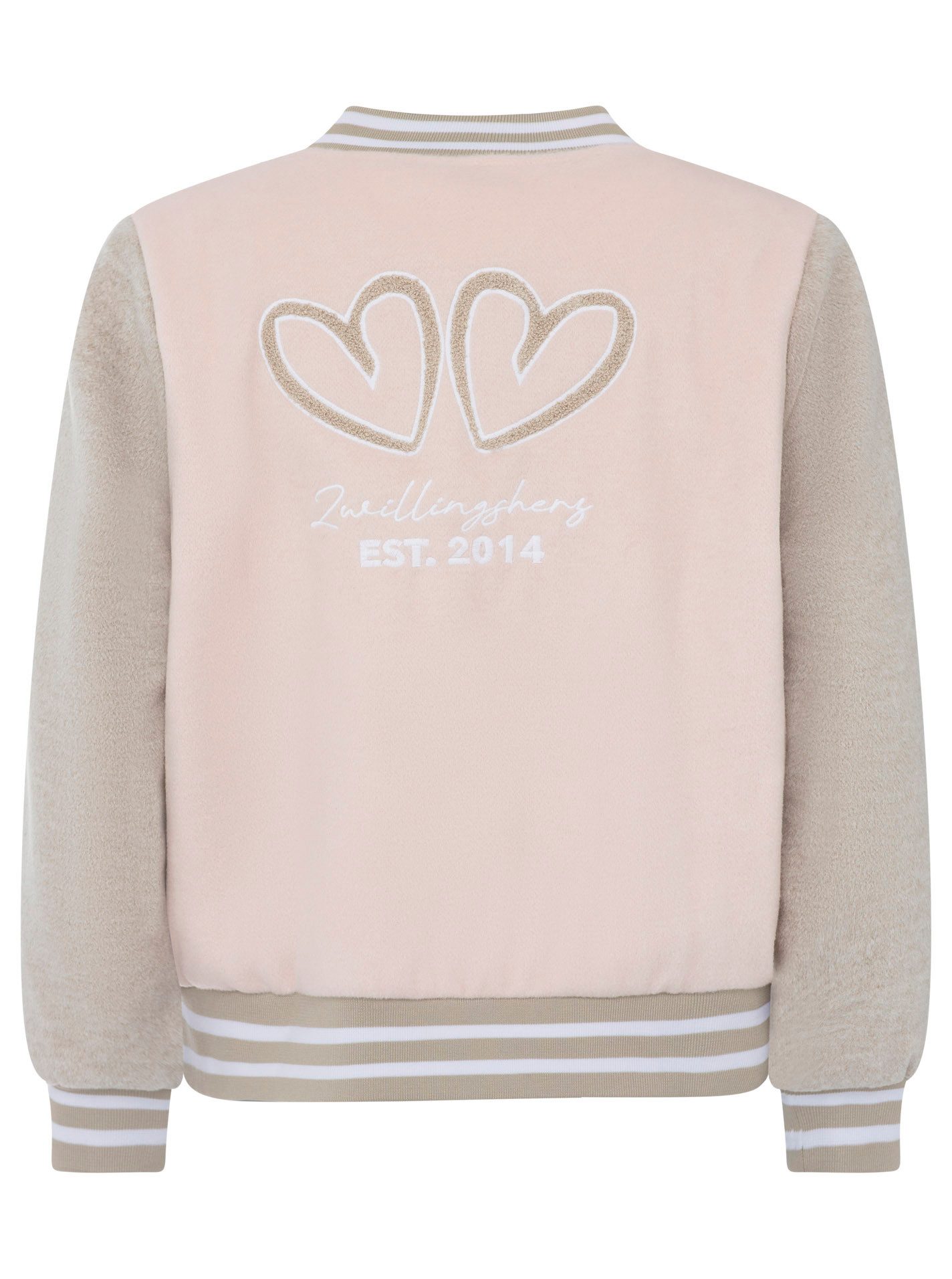 Zwillingsherz Bomberjacke „College Uni“ abgesetzte Ärmel, gestreifte Bündchen, Eingriffstaschen, Aufnäher – Bild 4 von 5