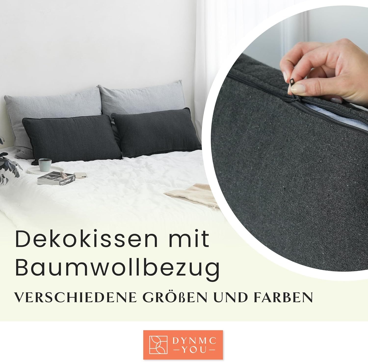 DYNMC you Sofakissen mit Füllung und Bezug - 2er Set mit Viel Füllung, Rückenkissen mit Baumwoll-Bezug - Bequeme Dekokissen