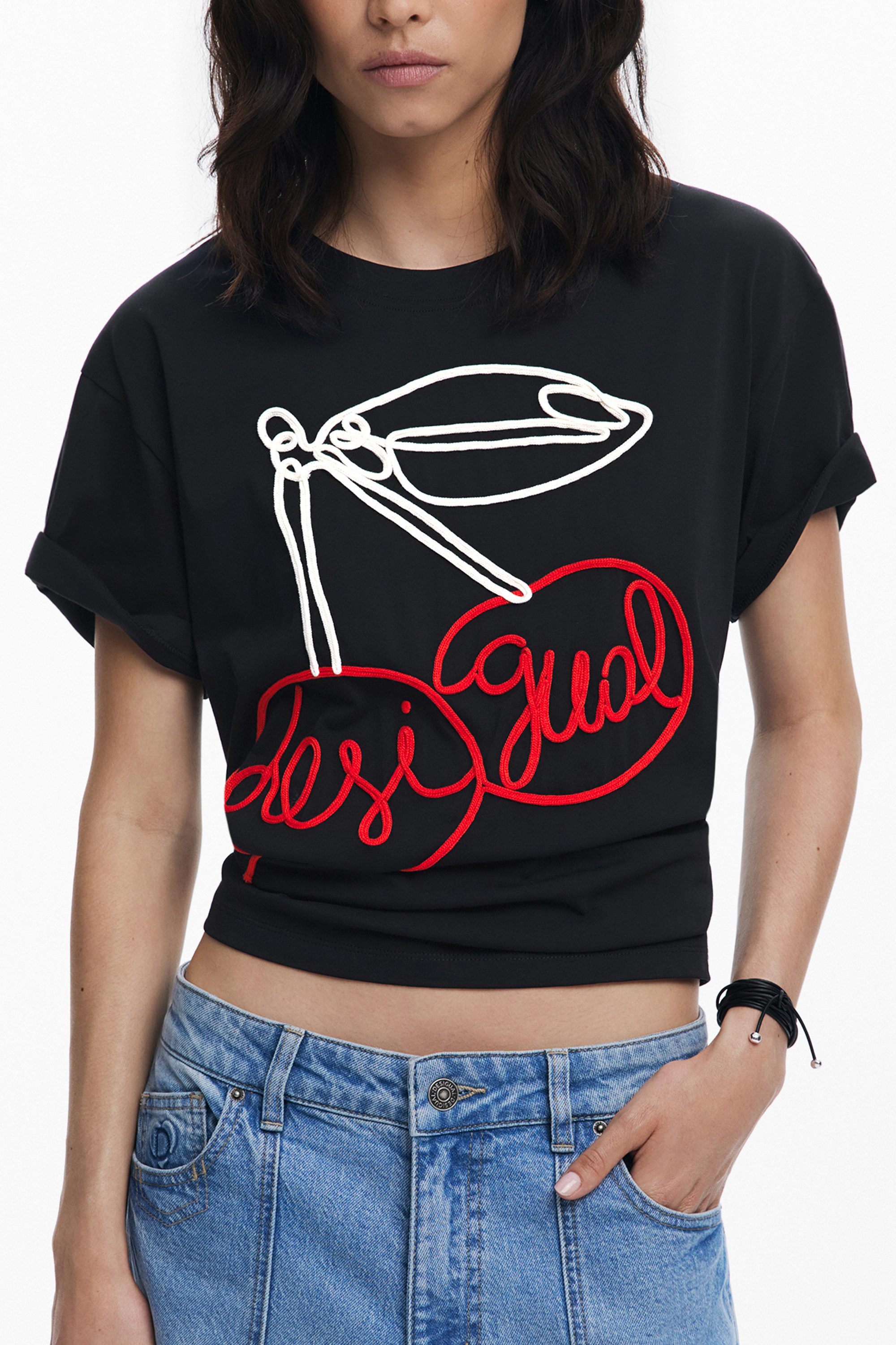 Desigual T-Shirt Elegantes Damen Kurzarm-T-Shirt Schwarz mit