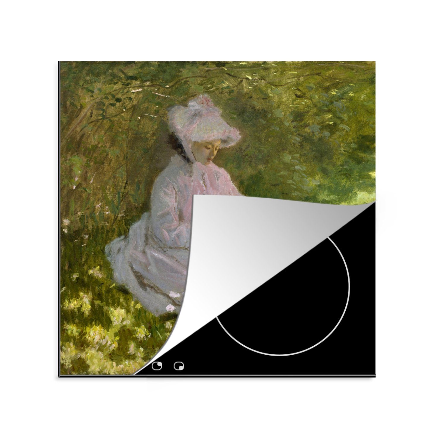 MuchoWow Herdblende-/Abdeckplatte Lesende Frau - Claude Monet, Vinyl, (1 tlg), 78x78 cm, Ceranfeldabdeckung, Arbeitsplatte für küche