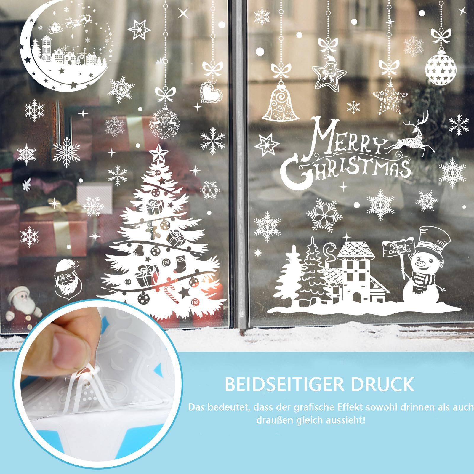 Bomiclss Fensterfolie Weihnachts-Fensteraufkleber, Fensterdekoration Doppelseitig, Aufkleber Weihnachtsdeko Fenster Weihnachtsfensteraufkleber – Bild 4 von 5
