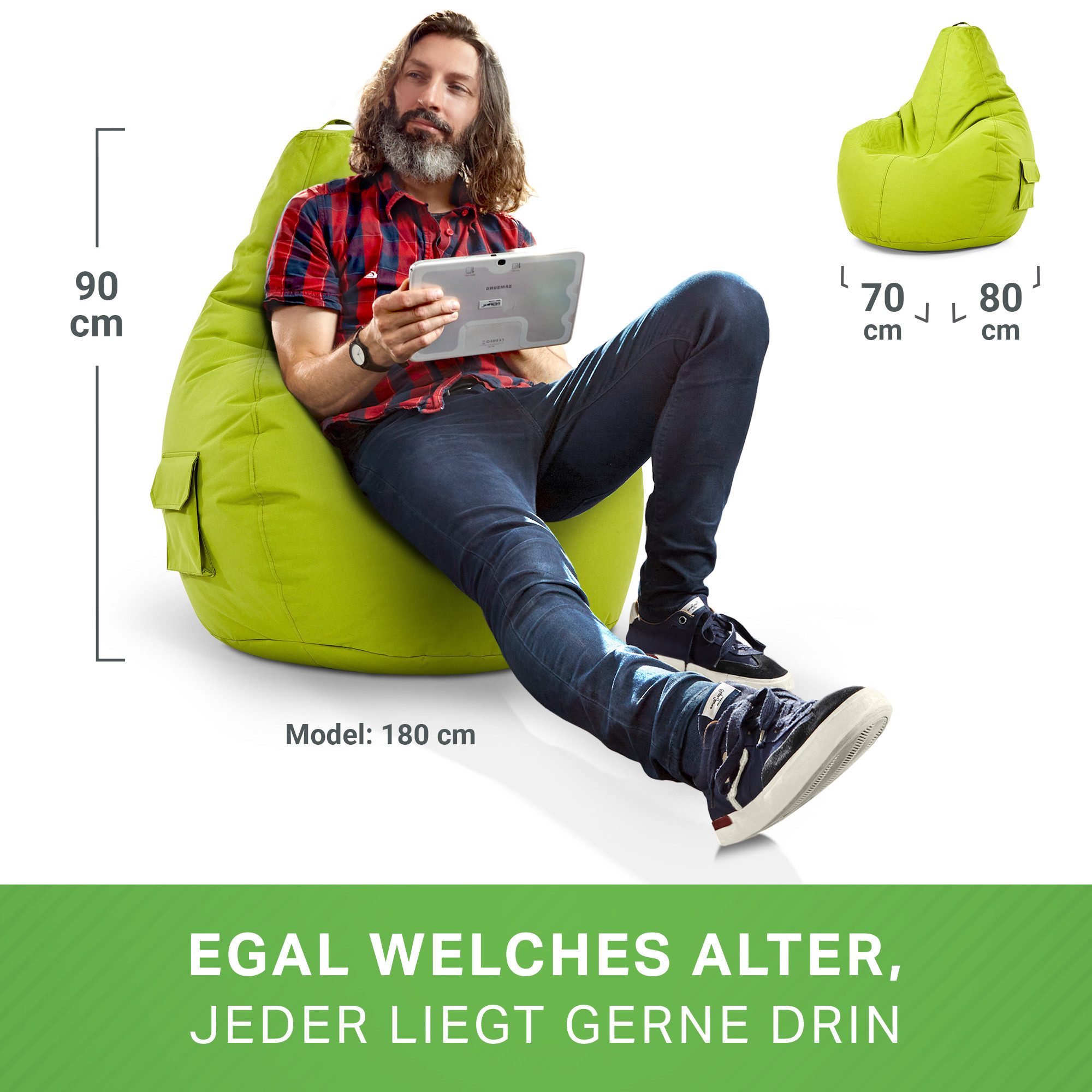 Green Bean Sitzsack Gaming Sitzsack Lounge Chair Cozy (Sitzsack mit Rückenlehne 80x70x90cm - Gaming Chair mit 230L EPS-Perlen Füllung, Kuschelig Weich Waschbar) – Bild 5 von 5