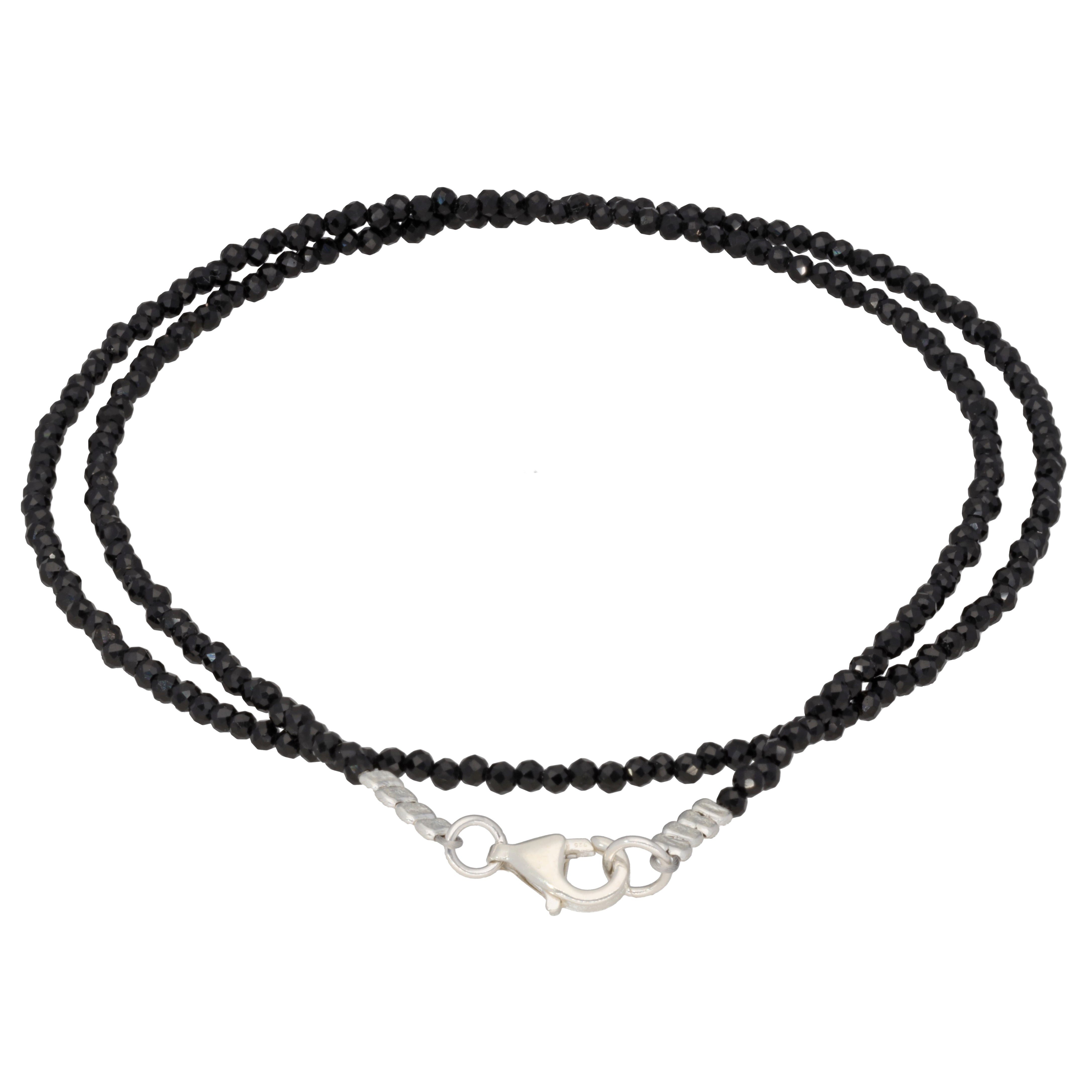 Lebensquelle Plus Kette ohne Anhänger Turmalin, schwarz 2 mm Perlenkette facettiert, 45 cm + Silberverschlu