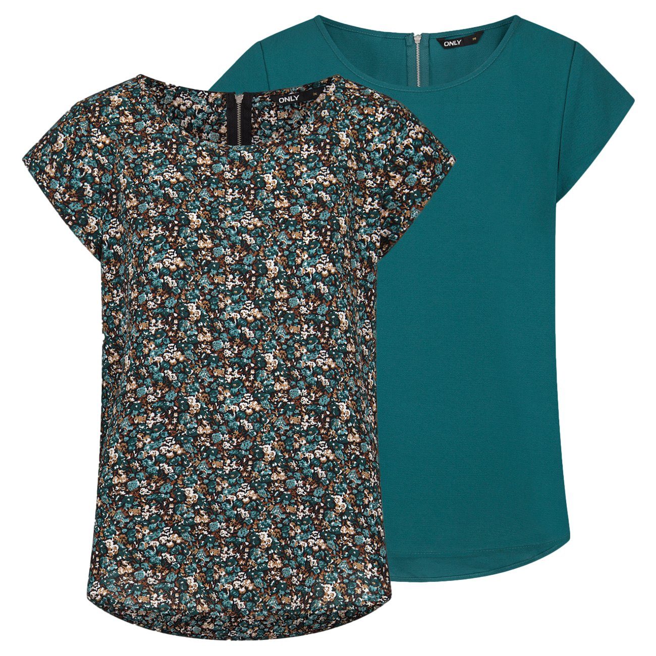 ONLY T-Shirt Damen Top ONLVIC Regular Fit (2-tlg) Basic Kurzarm Tee Shirt mit Rundhalsausschnitt Deep Teal (15284243)