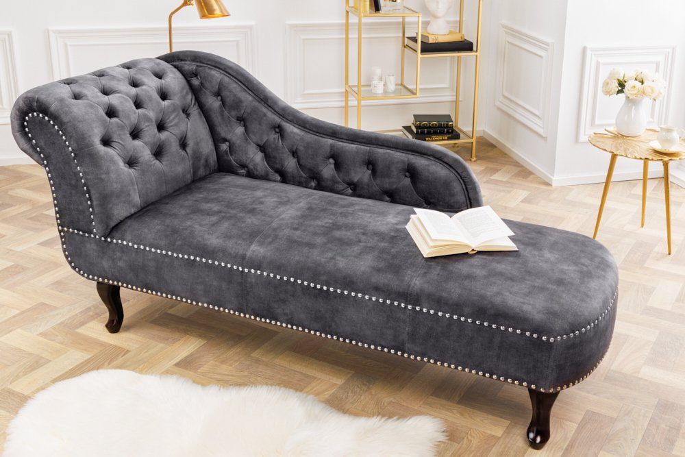 riess-ambiente Recamiere CHESTERFIELD 170cm grau / dunkelbraun, Einzelartikel 1 Teile, Wohnzimmer · Strukturstoff · Chesterfield