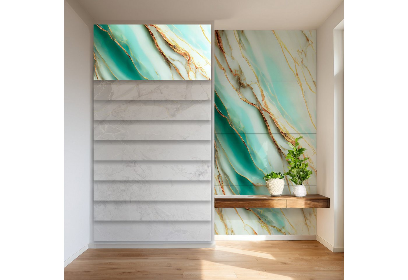 Hexim Wandpaneel, BxL: 70x122 cm, (Marmoroptik 4er-Set 122×70cm SPC Kunststoff Innen & Außenbereich Granit Steinoptik - Duschrückwand Küchenrückwand Wandpaneel Wohnzimmer gold (3,42 m² 80118) B-Serie)
