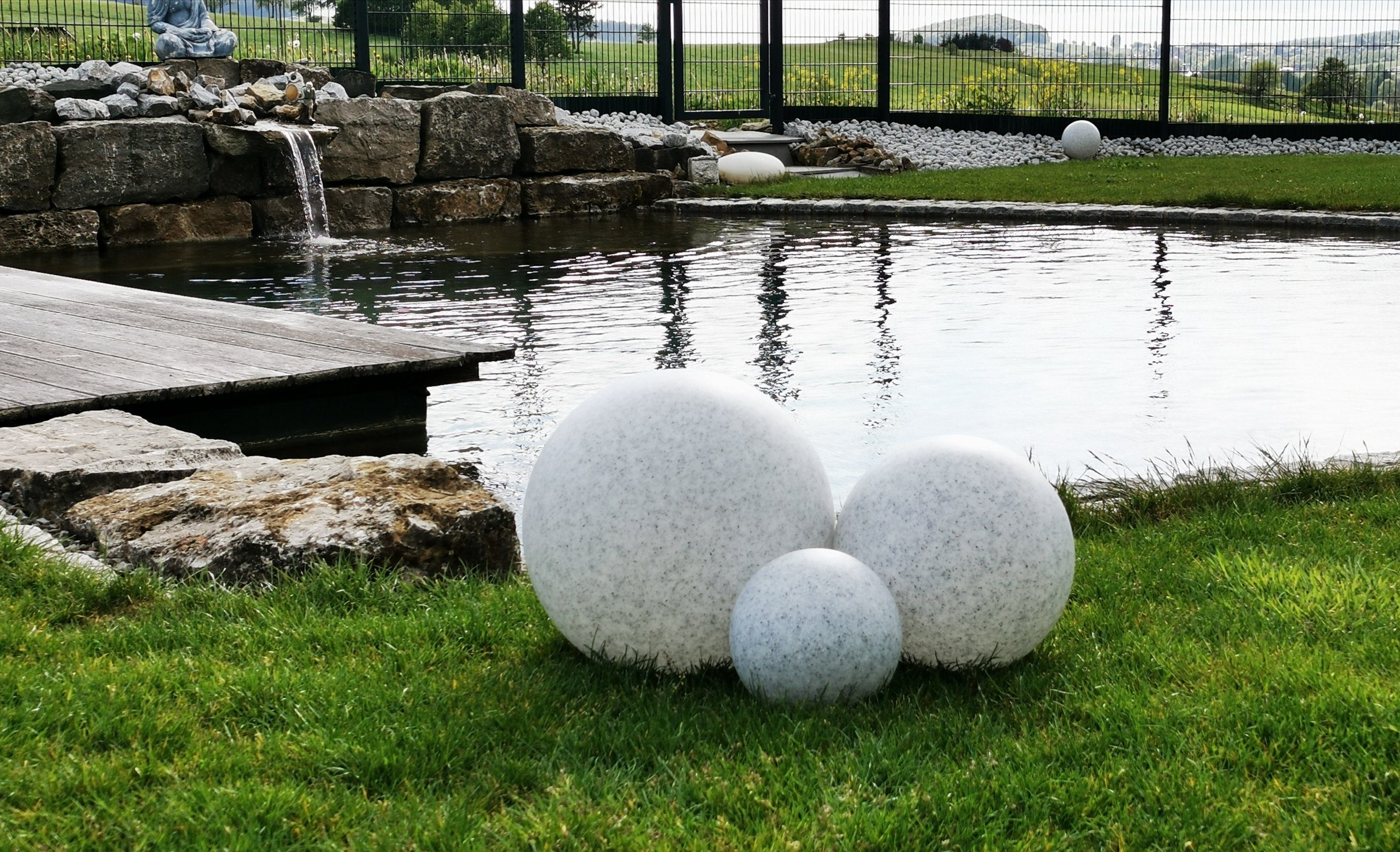 TRANGO Gartenleuchte, *NATURE* 3er Set Kugellampe 23400G Granit-Optik Garte günstig online kaufen