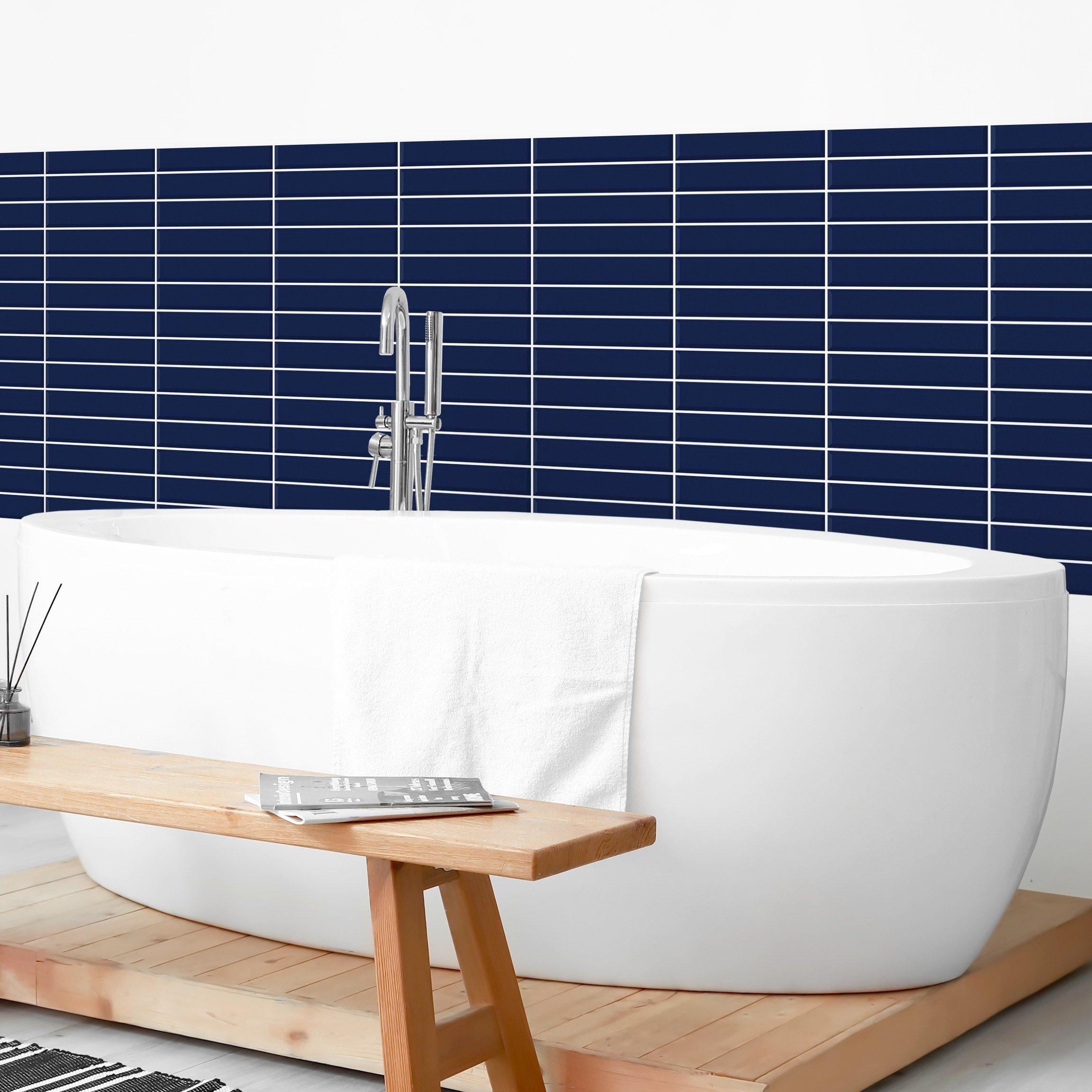 Bilderdepot24 Badrückwand blau fugenlose Wandverkleidung Bad Unifarben, (Hartfolie matt » Selbstklebend SMART 0,35 mm), wasserfestes Wandpaneel Metro Fliesen Dunkelblau