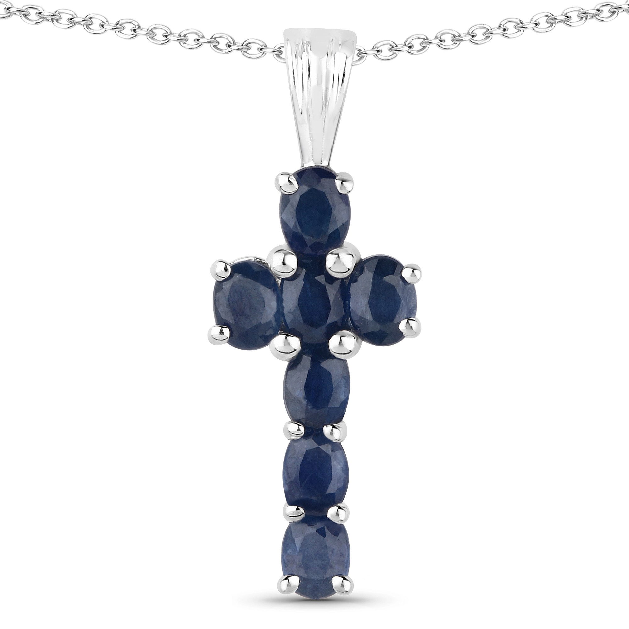 Vira Jewels Kette mit Anhänger 925-Sterling Silber rhodiniert Glänzend Saphir Blau