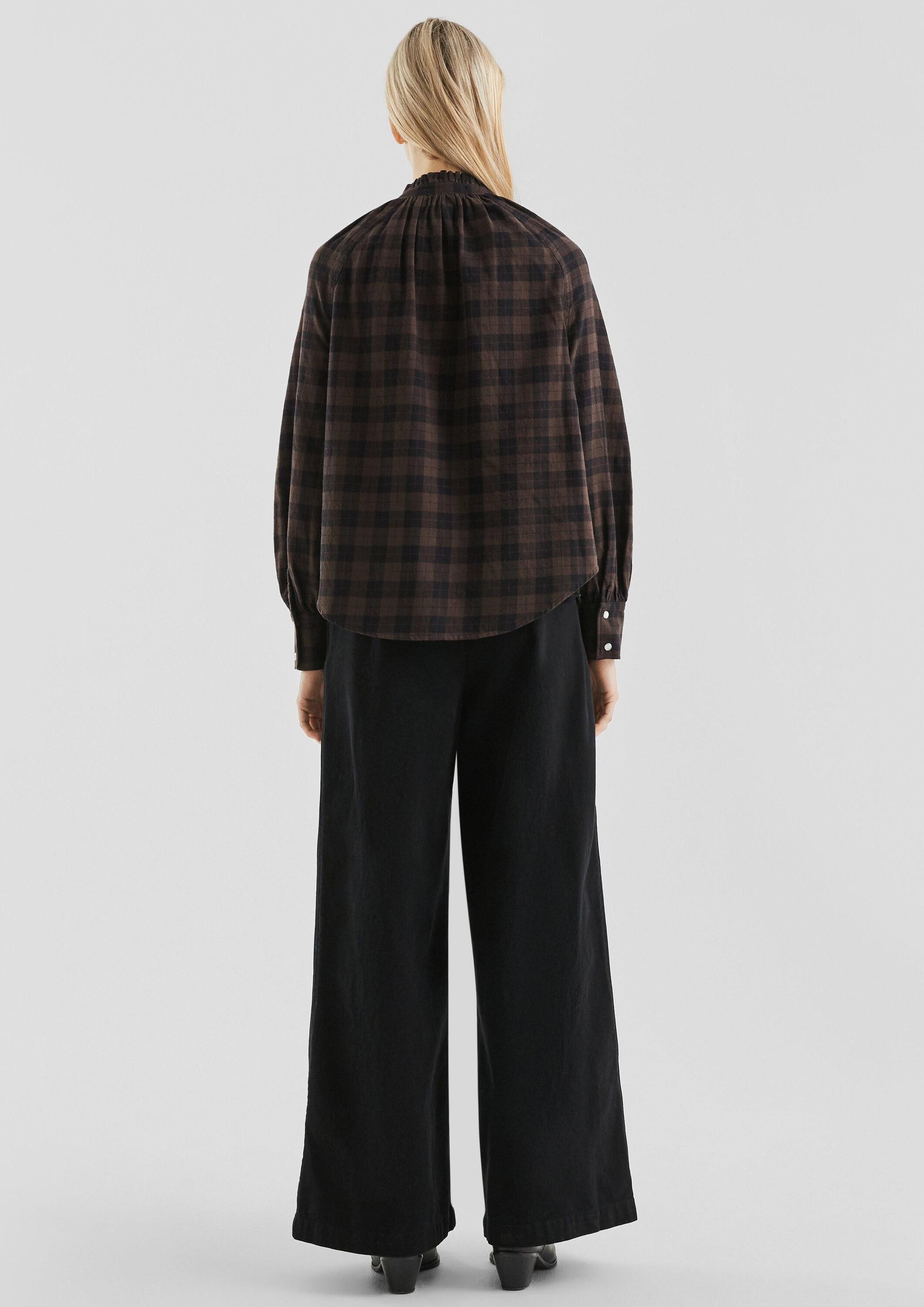 QS Langarmbluse Bluse Karobluse mit Raglanärmel und Rüsche am Stehkragen