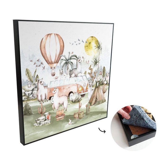 MuchoWow Akustikplatte Alpaka - Tiere - Kinder - Heißluftballon - Kinder (1-St) Wandverkleidung gegen Akustik Moderne Gemälden Bild Malerei