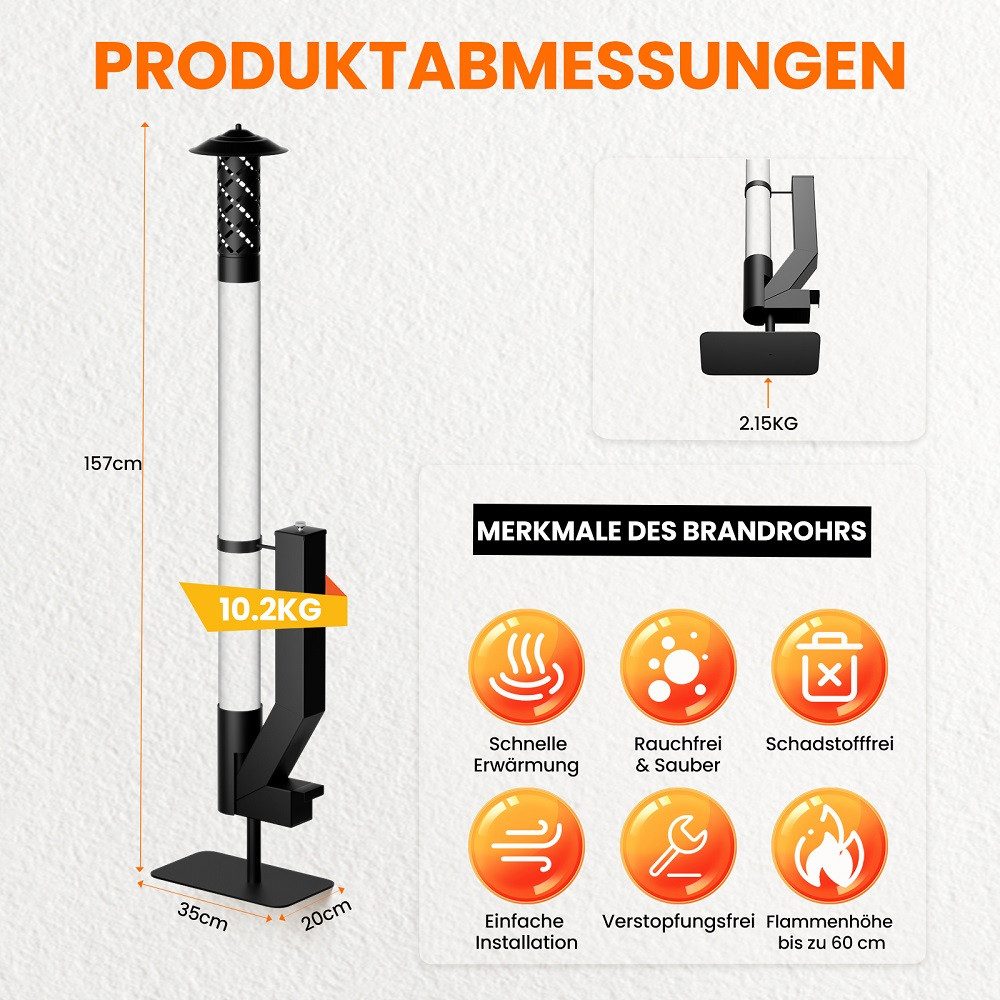 Meulbaty Feuerstelle Feuerrohr 157cm Edelstahl Feuersäule Pelletfackel Tolles Feuer, (1-St)