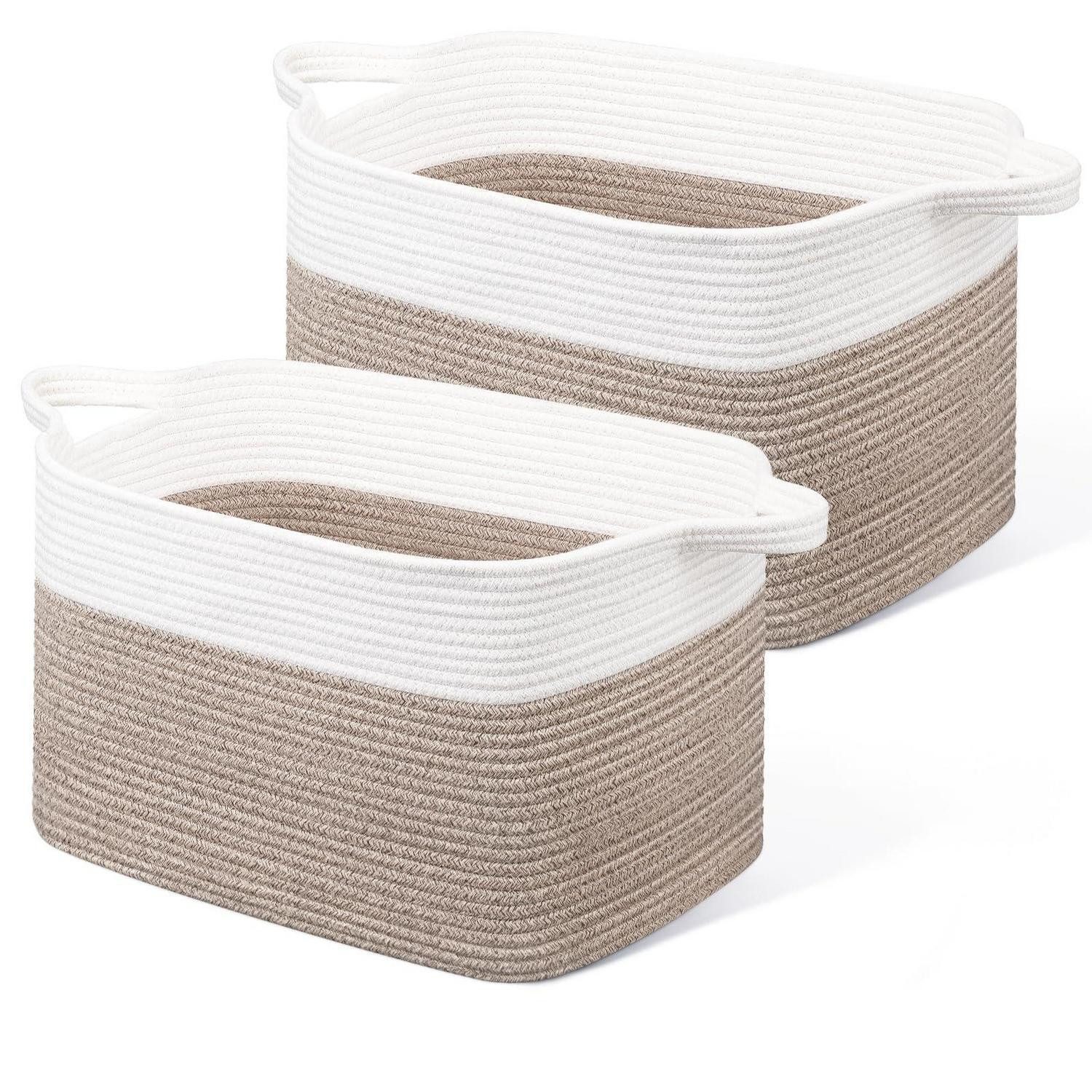 LuxusKollektion Wäschekorb Wäschekorb 63 L Baumwolle geflochten Kleidung Weiß & Braun 2 Stück