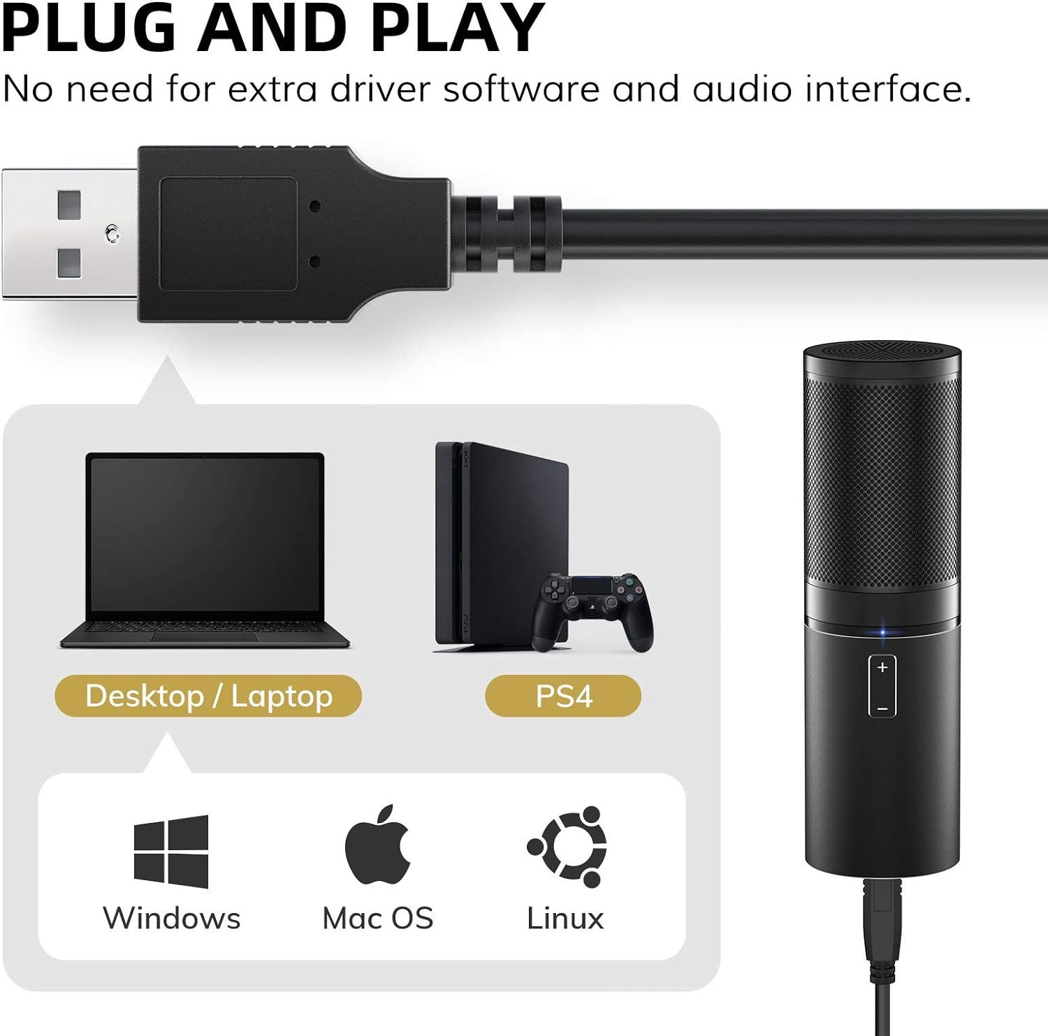 TONOR Mikrofon Q9 USB-Gaming-Mikrofon Kondensatormikrofon-Kit für Podcasting – Bild 4 von 5