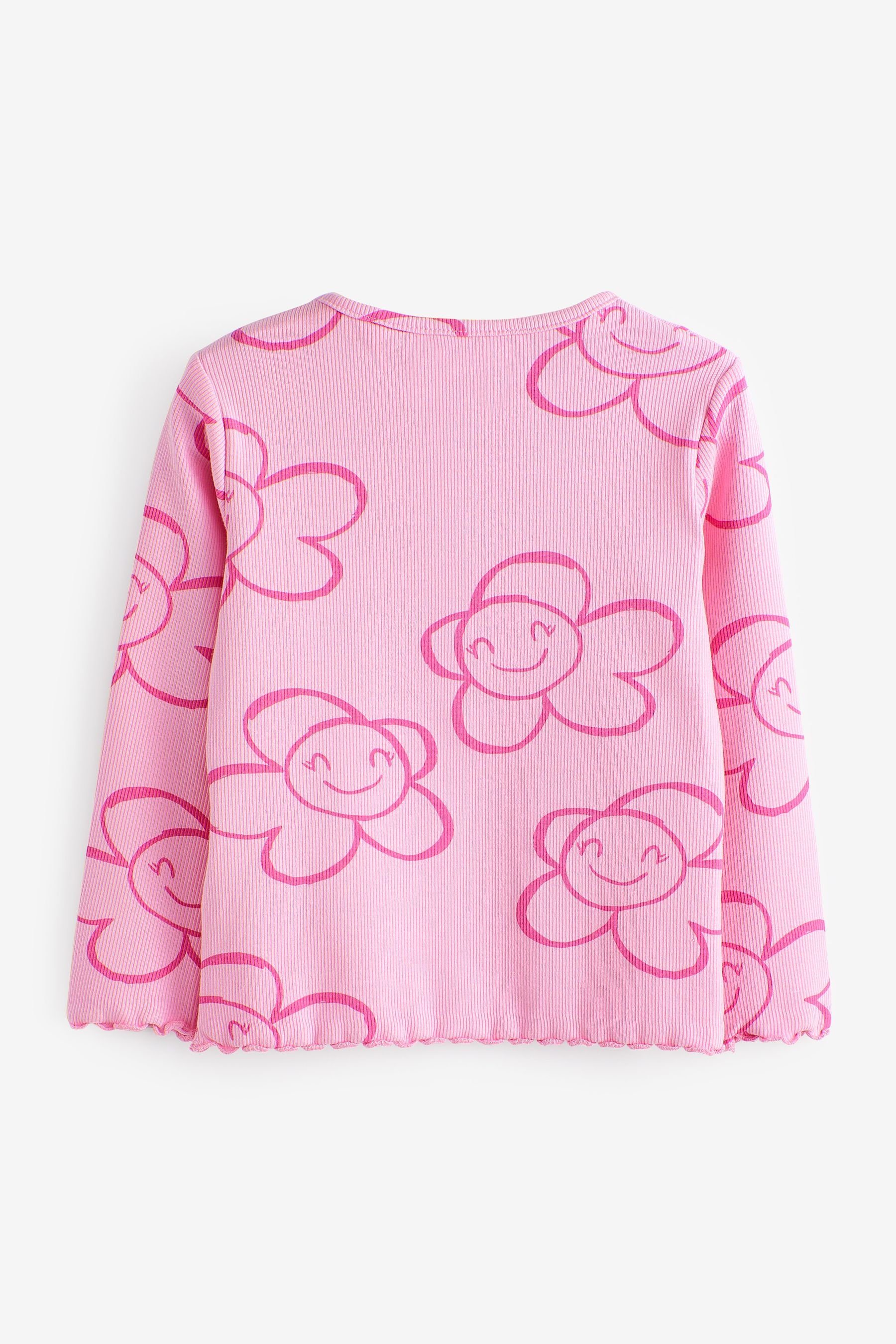 Flower Smile Langarmshirt Next Feinripp-Shirt Pink (1-tlg) Langärmeliges