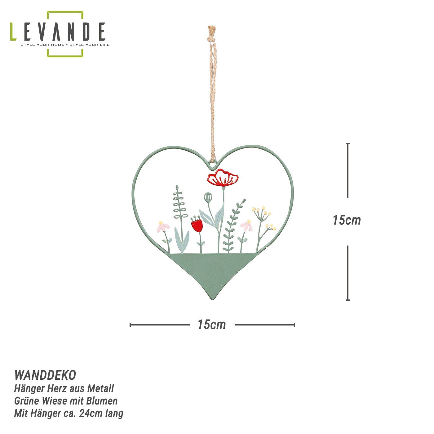 Levandeo® Metallbild, Metallschild Frühling 15x15cm Dekoschild Herz Grün Wi günstig online kaufen