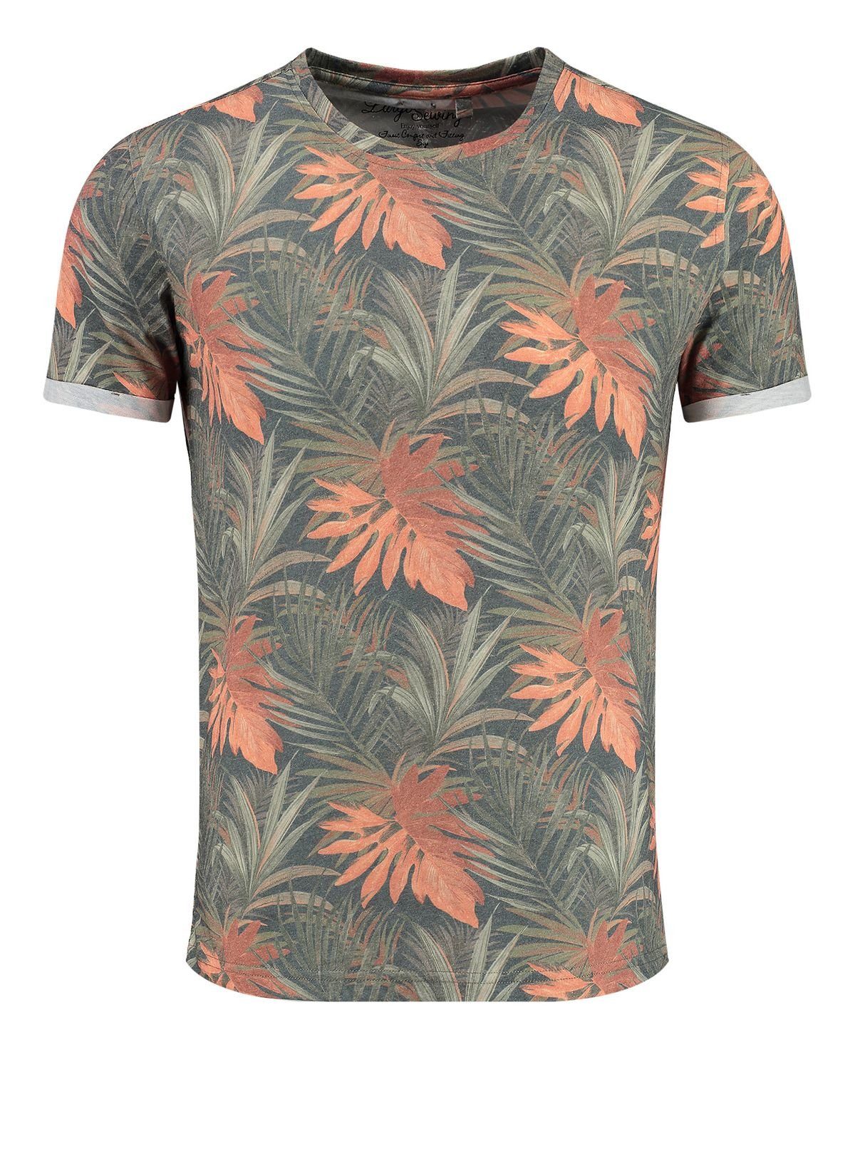Key Largo T-Shirt MT00488 Leaf Hawaii Look Blumenmuster Rundhalsauschnitt allover Print kurzarm slim fit