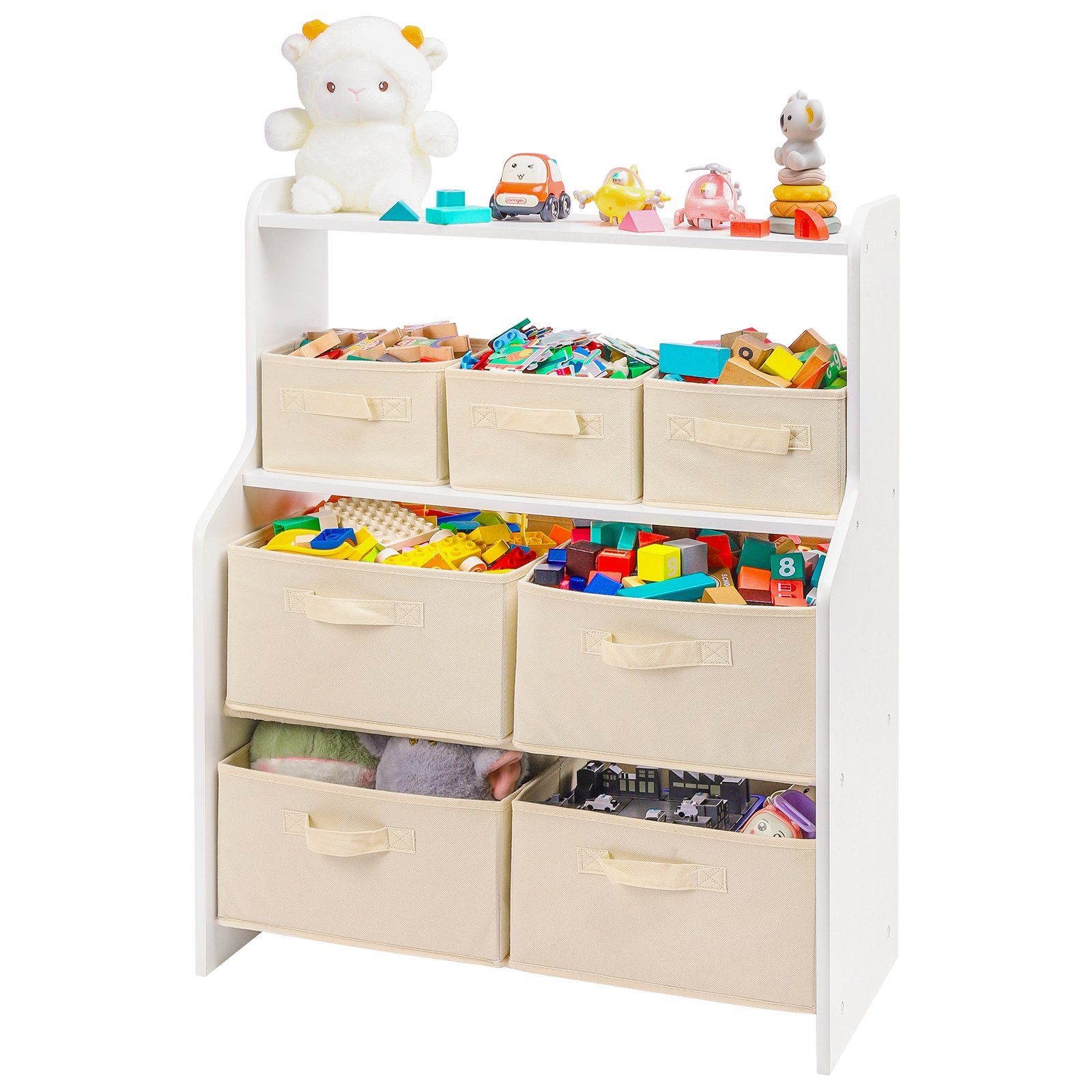 Yorbay Standregal Spielzeugregal Kinderzimmerregal mit 7 Aufbewahrungsboxen, 62.4 x 30 x 80CM, Kinder-Regal für Spielzeug, Spielzeug-Organizer