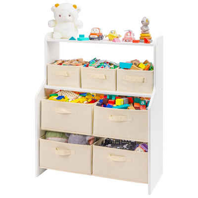 Yorbay Standregal Spielzeugregal Kinderzimmerregal mit 7 Aufbewahrungsboxen, 62.4 x 30 x 80CM, Kinder-Regal für Spielzeug, Spielzeug-Organizer